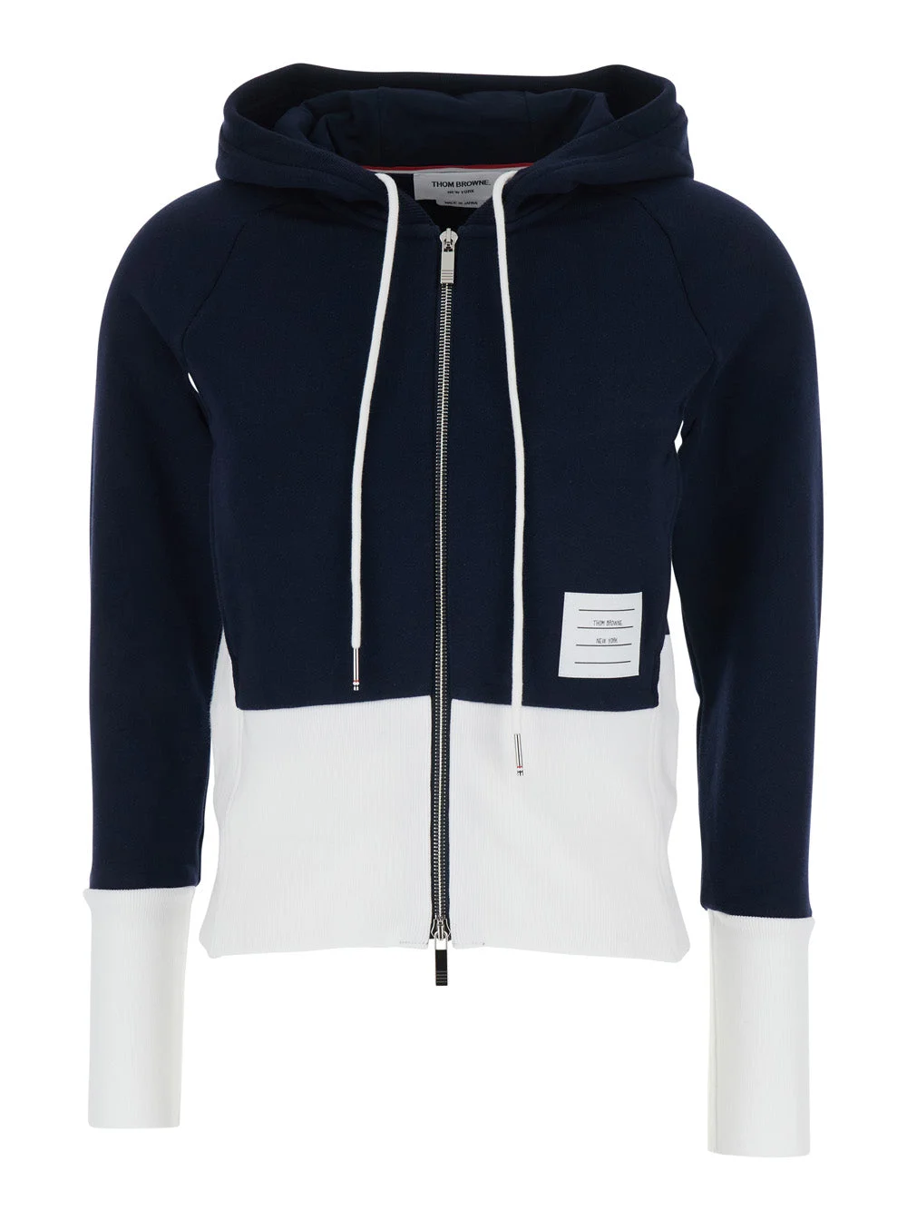 Hoodie with 4Bar Logo on the Side and Blue White Color Block Design for Women Blu Cotton Sweatshirts - 1