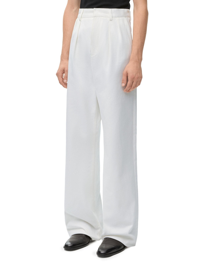 Men's Pleated Cotton Wide-Leg Trousers - White 3