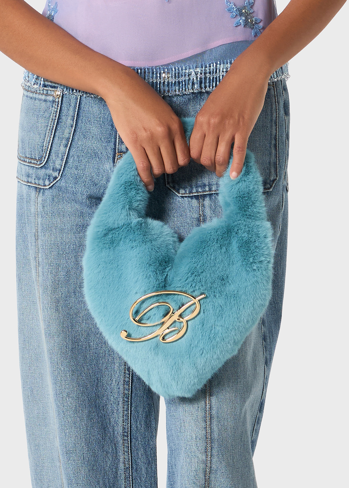 HEART BAG IN FAUX FUR WITH B MONOGRAM PIN - 5