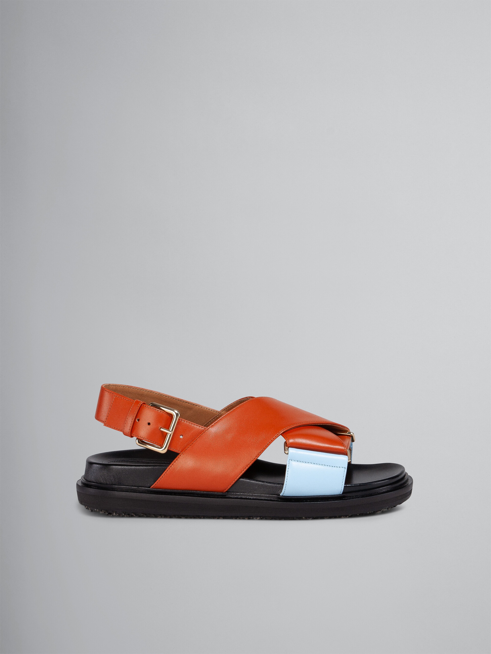 SKY BLUE AND ORANGE LEATHER FUSSBETT - 1