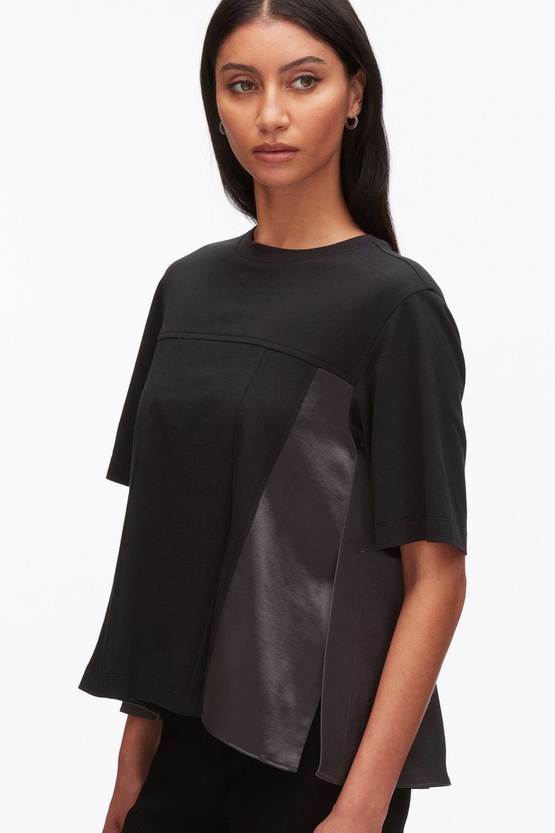 Puff Sleeve Flounce T-Shirt with Satin Panels 6