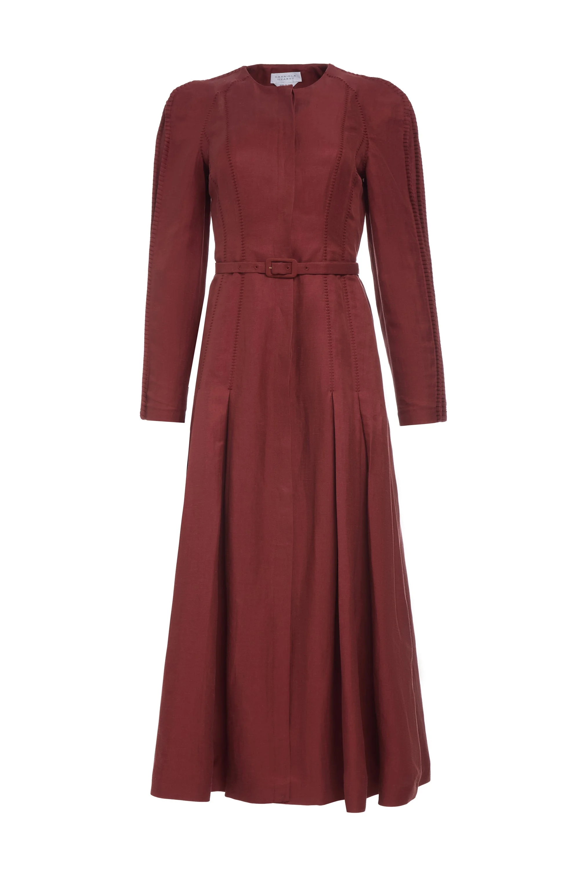 Niles Pleated Maxi Shirtdress in Burnt Sienna Linen Silk Twill - 1