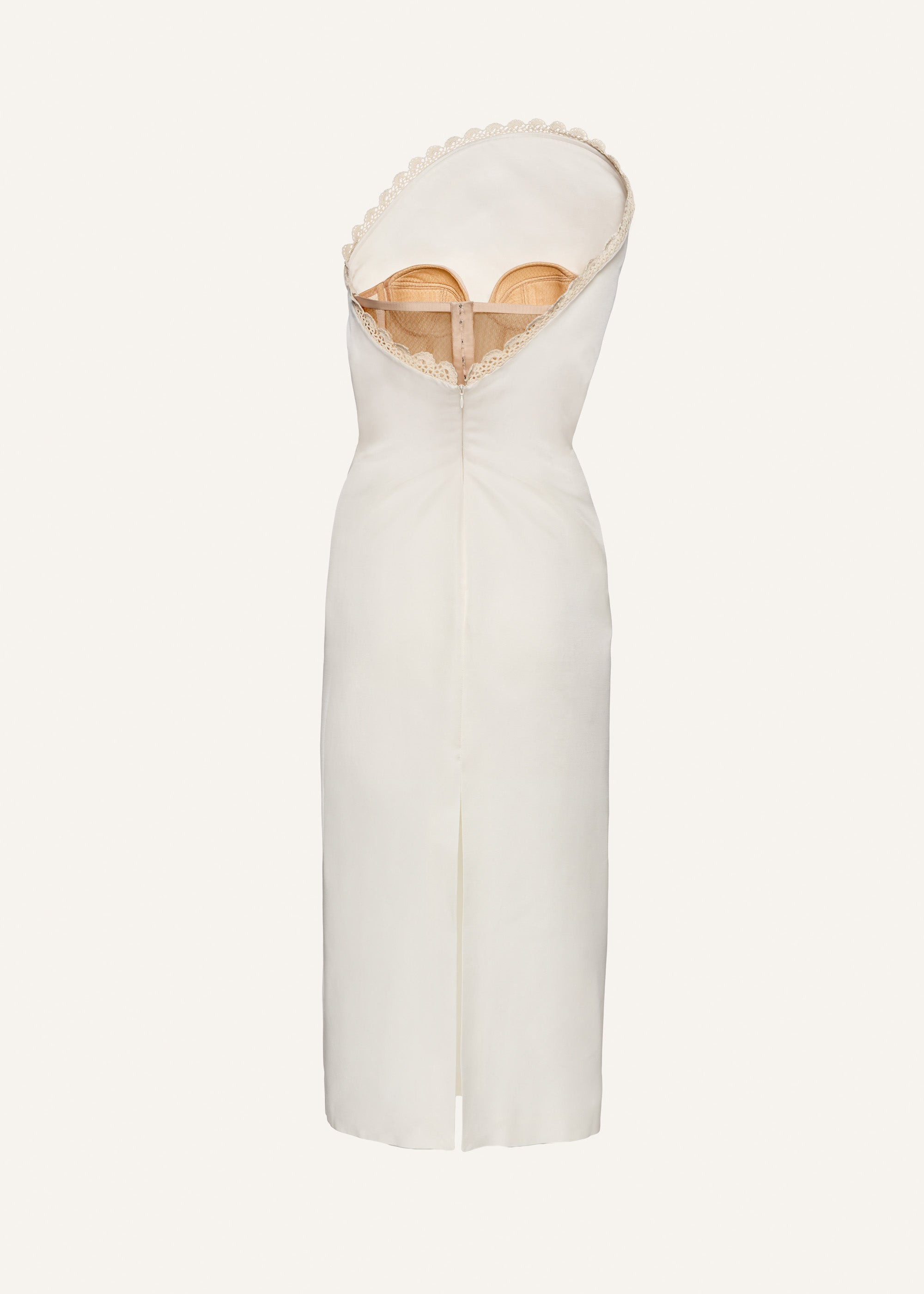 Lace trim sculptural midi dress in cream - 2