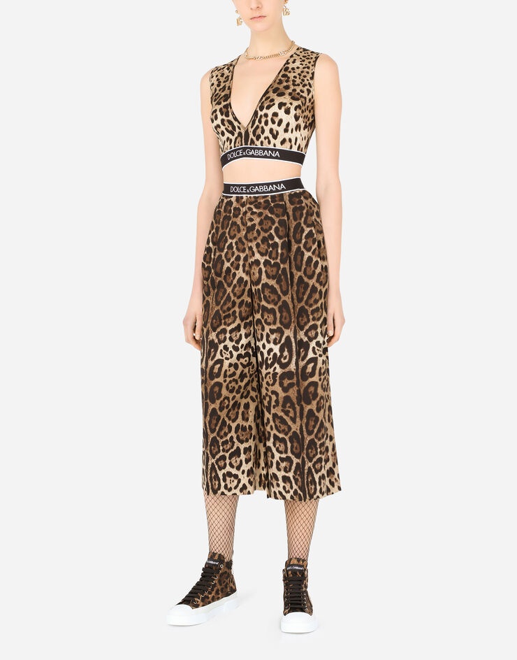 Leopard-print woolen culottes with branded elastic - 6