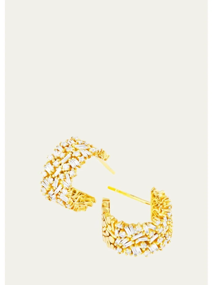18k White Gold Diamond Huggie Hoop Earrings - 1