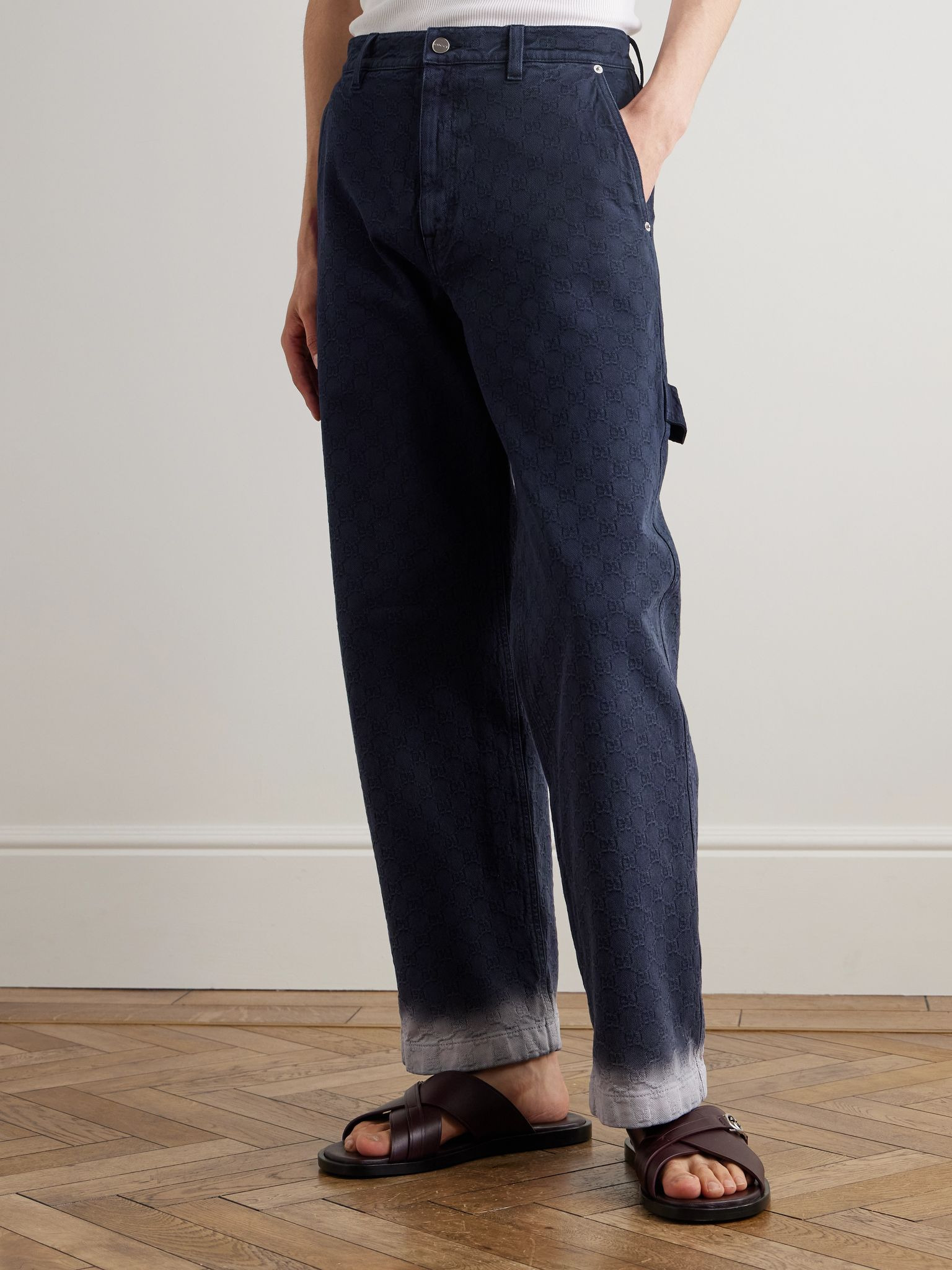 Straight-Leg Dégradé Logo-Jacquard Jeans Navy - 3