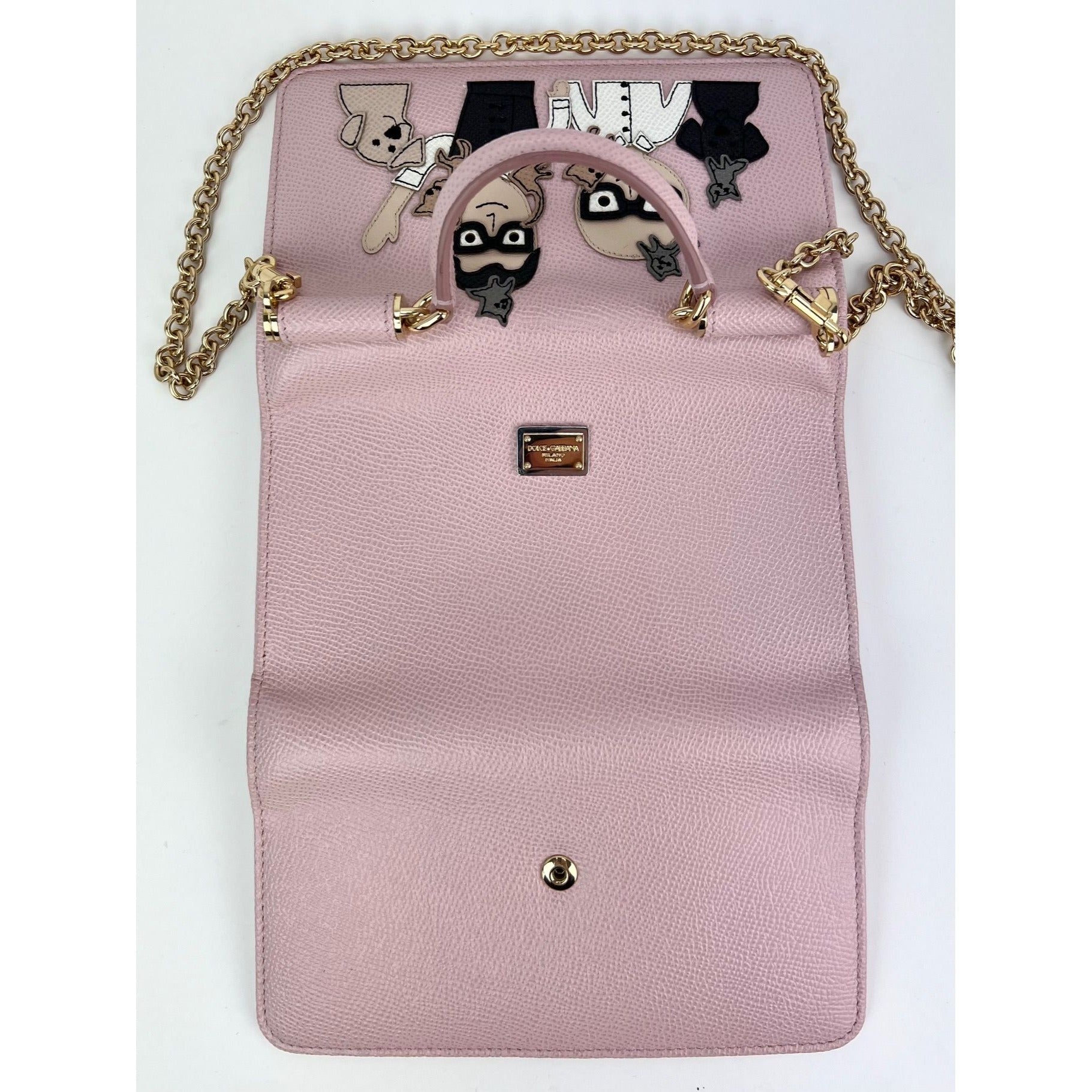 Dolce Gabbana - Dolce Gabbana Phone Bag St Dauphine Cartoon Pink Wallet on a Chain Hand Bag - 7