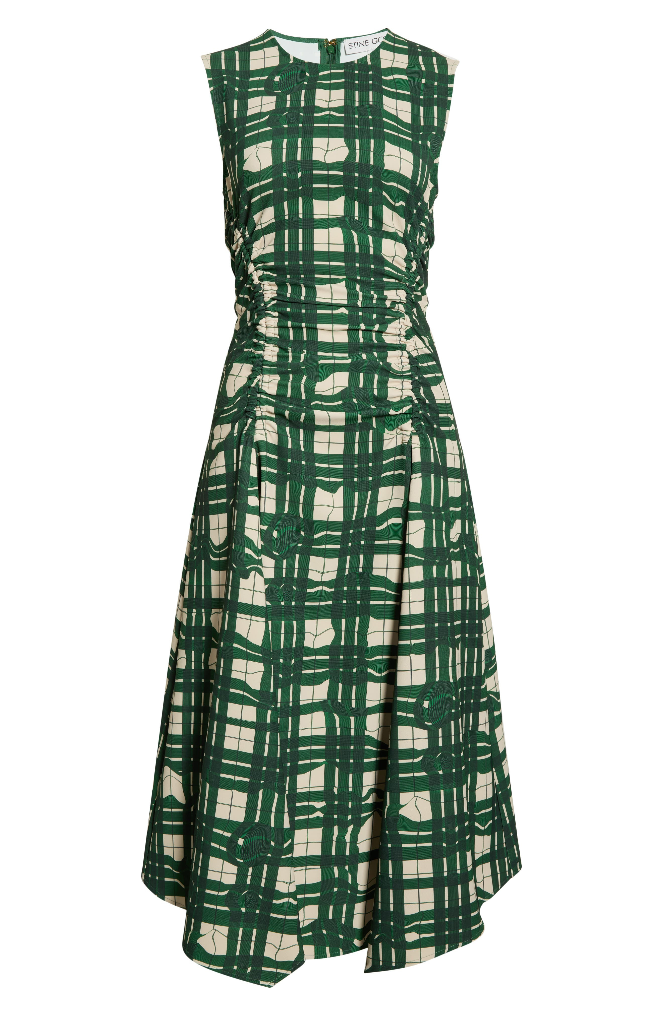 Stine Goya Check Ruched Sleeveless Midi Dress in Checkered Wave at Nordstrom - 5