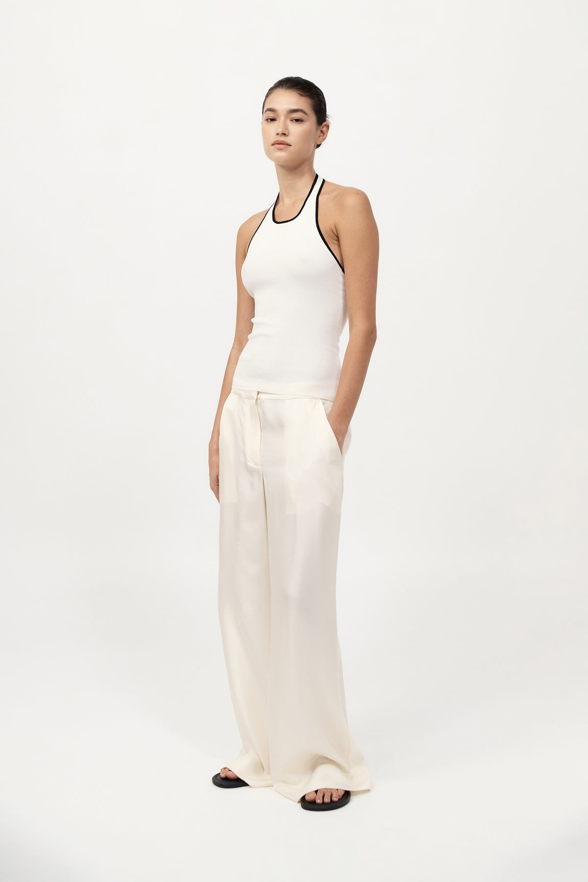 Fine Line Halter Top - Off White / Black - 4