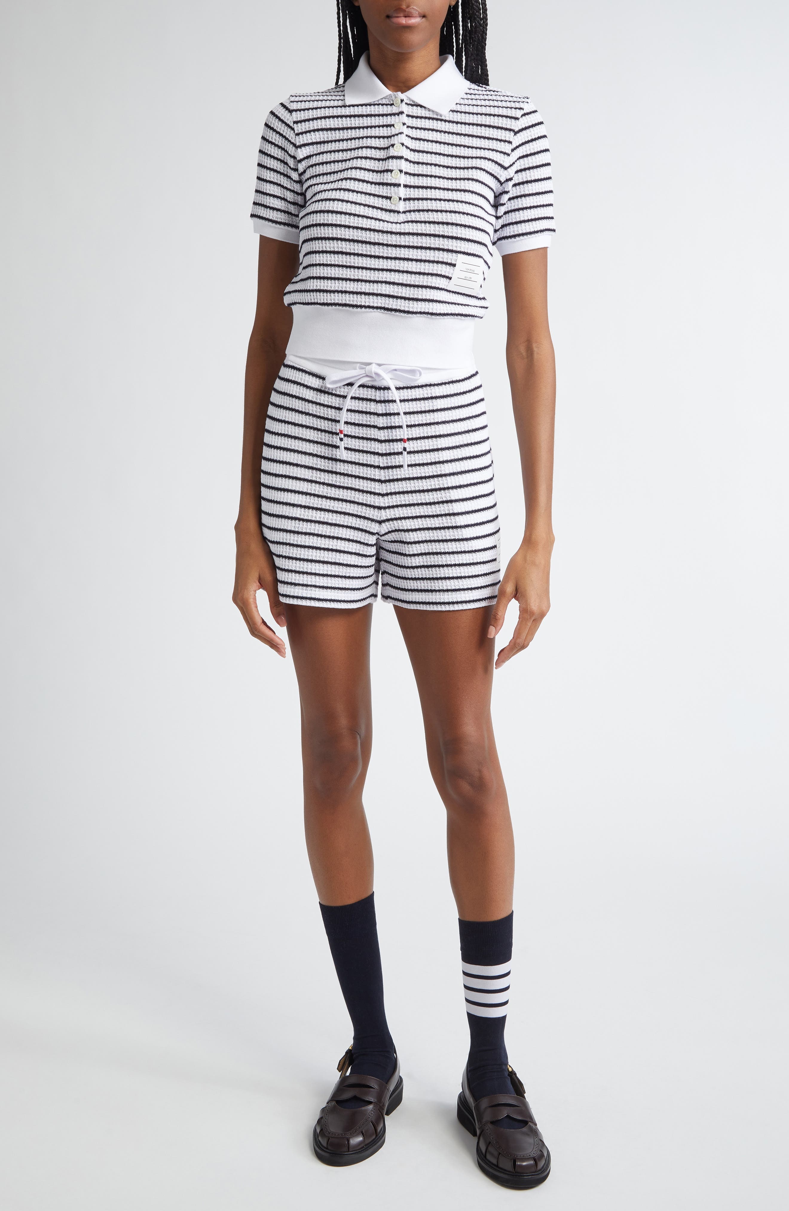 Thom Browne Stripe Waffle Knit Cotton Shorts in Navy/white at Nordstrom - 2