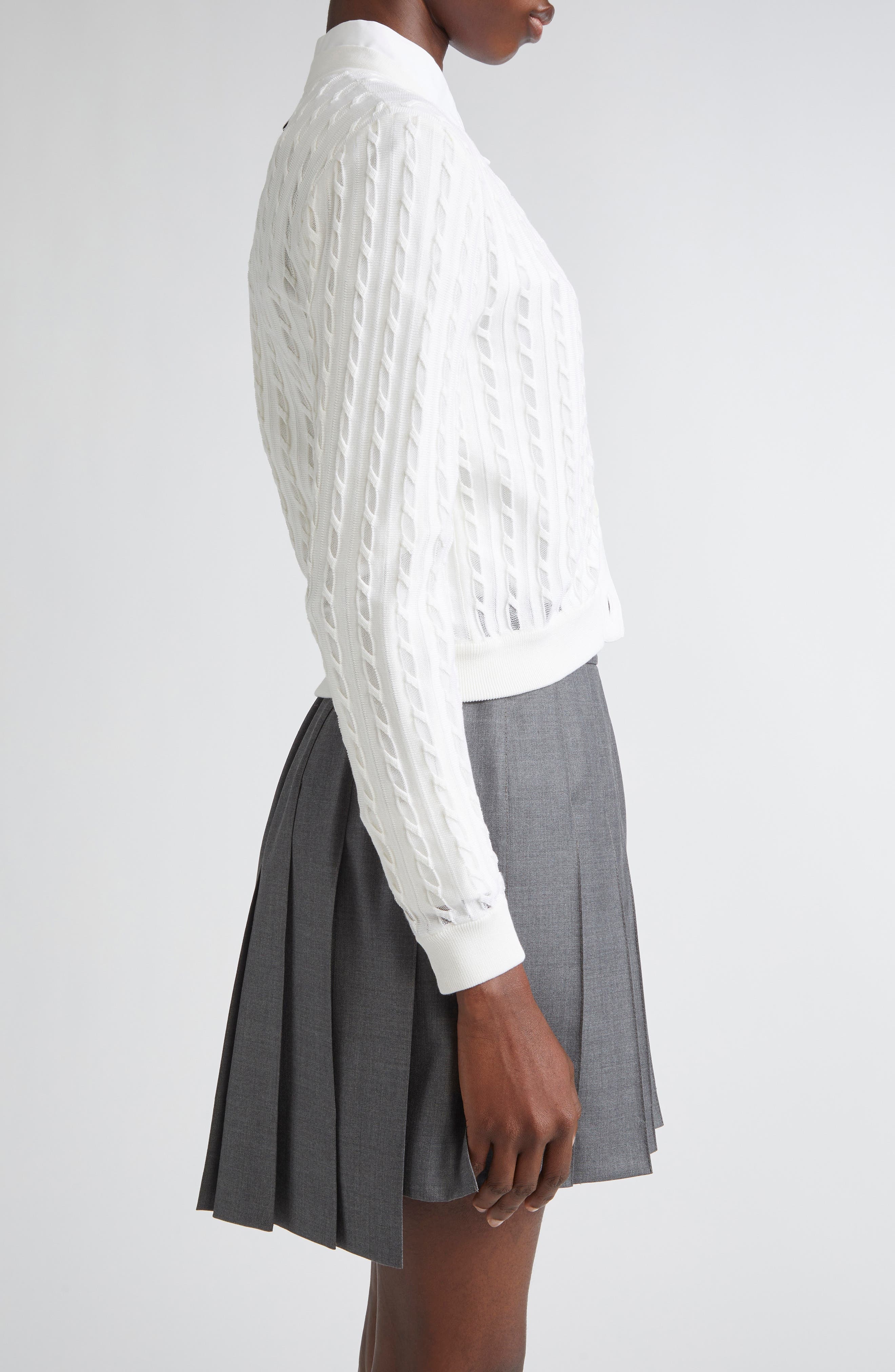 Thom Browne Semisheer Baby Cable Knit Cardigan in White at Nordstrom - 4