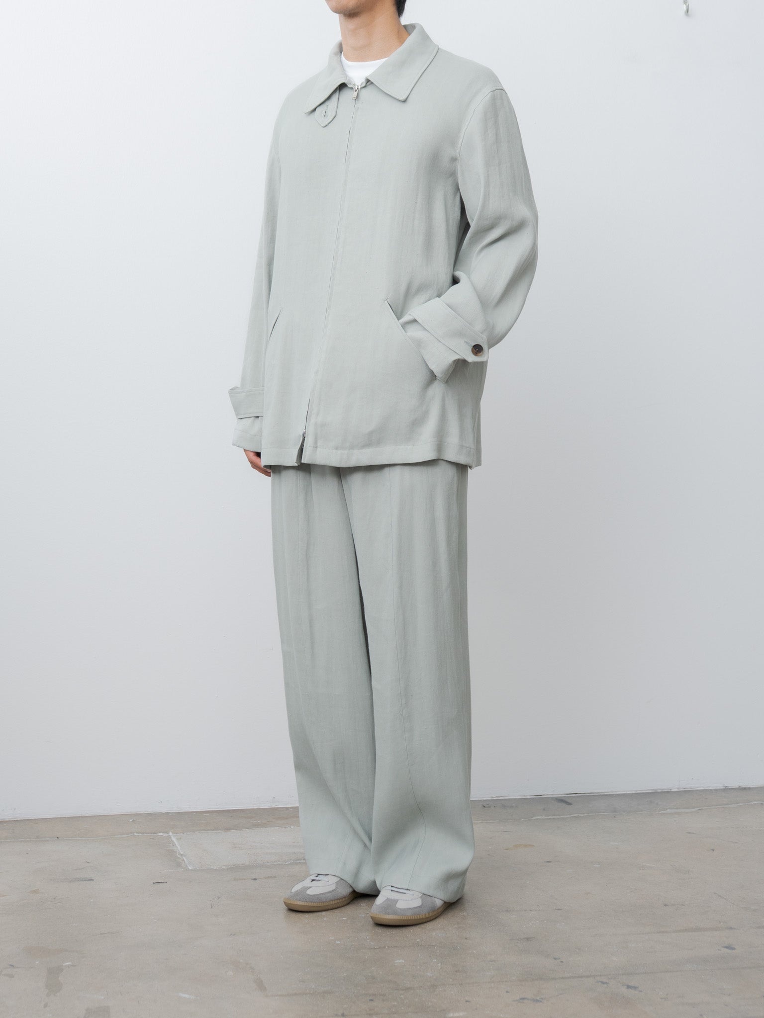 Linen Acetate Front Gather Wide Trousers - Mist Green - 4