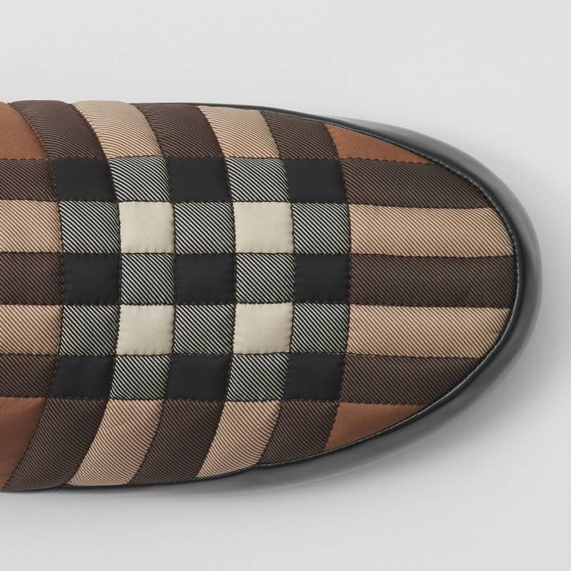 Check Nylon and Lambskin Slippers 3