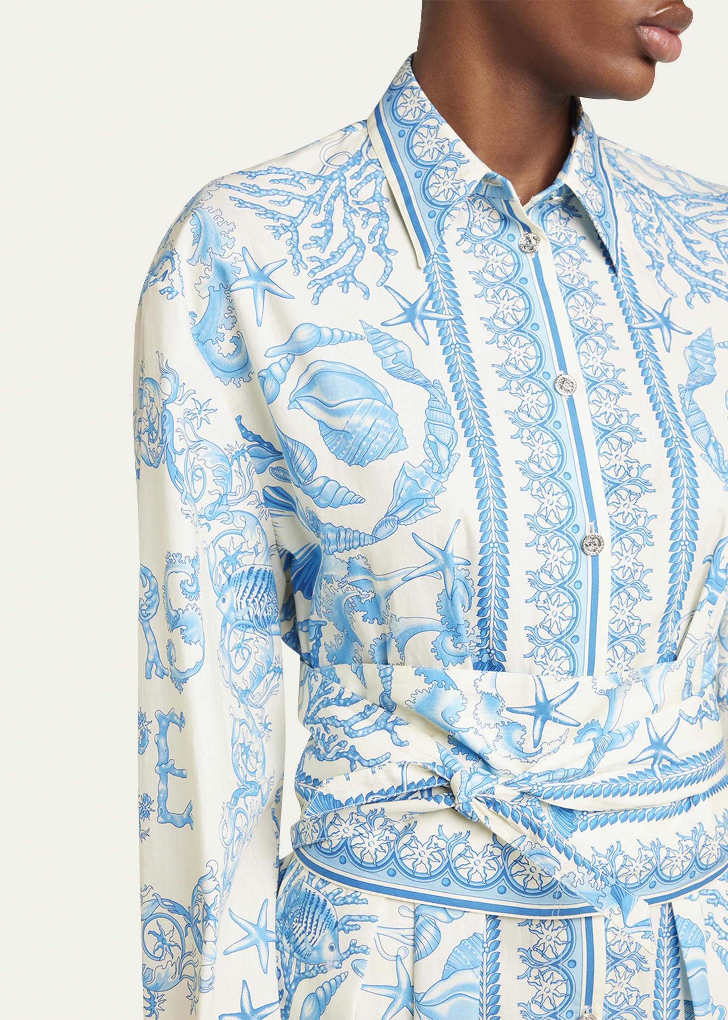 Pleated Baroque Scarf-Print Mini Shirtdress - 5