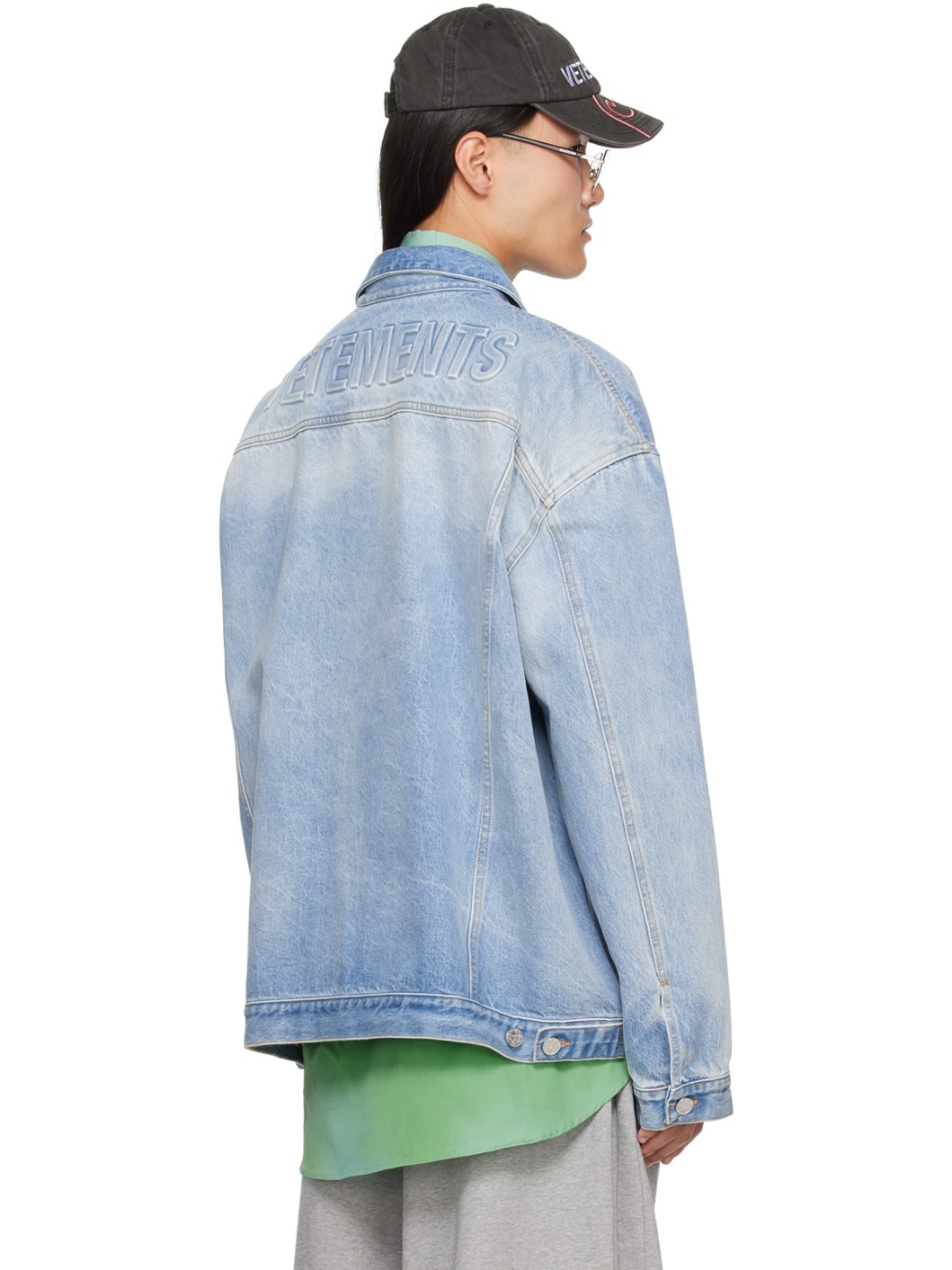 Blue Embossed Denim Jacket - 3