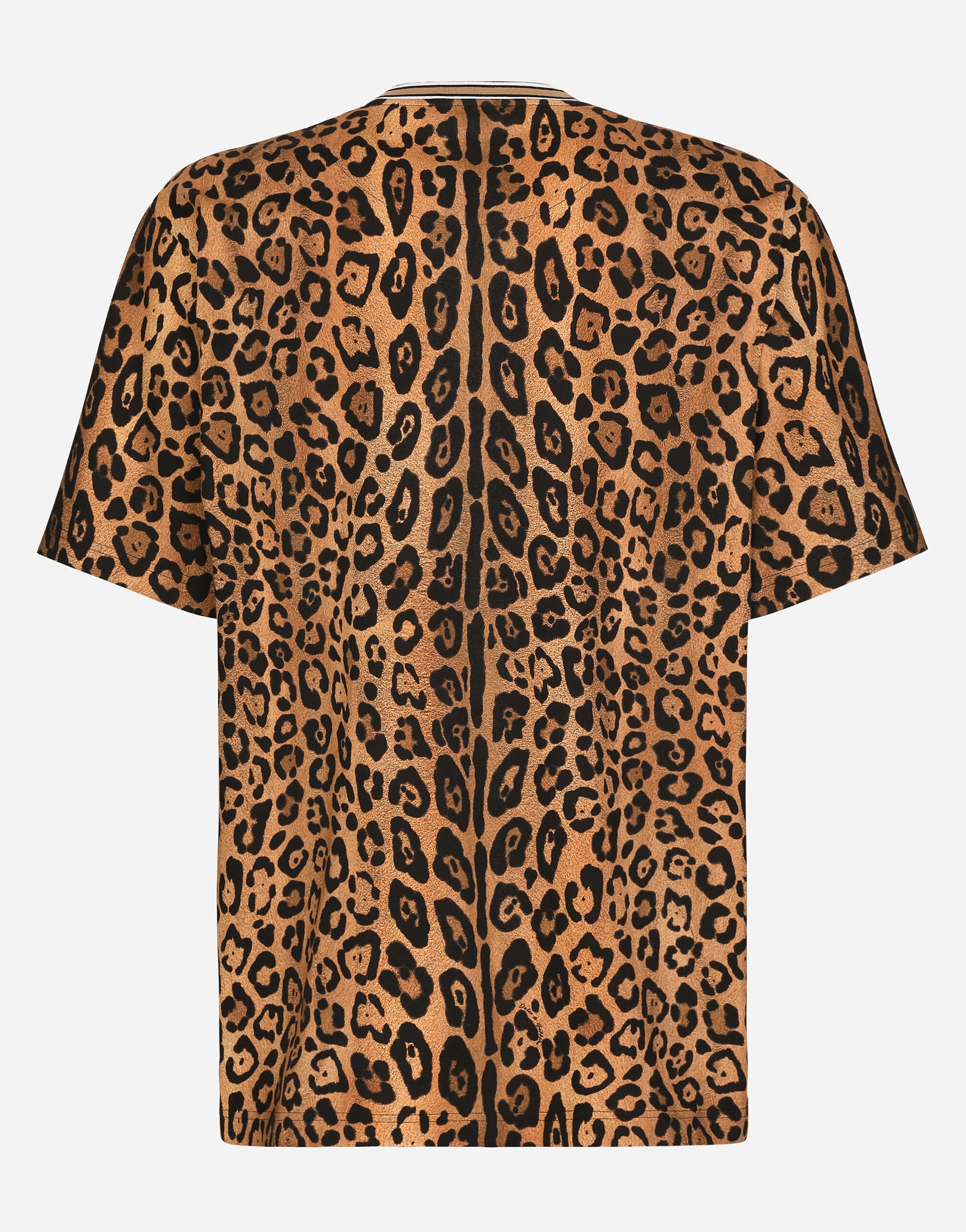 Round-neck T-shirt with leopard-print Crespo and tag - 2