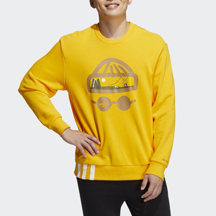 Men's adidas neo Funny Printing Round Neck Sports Pullover Yellow HG6594 - 2
