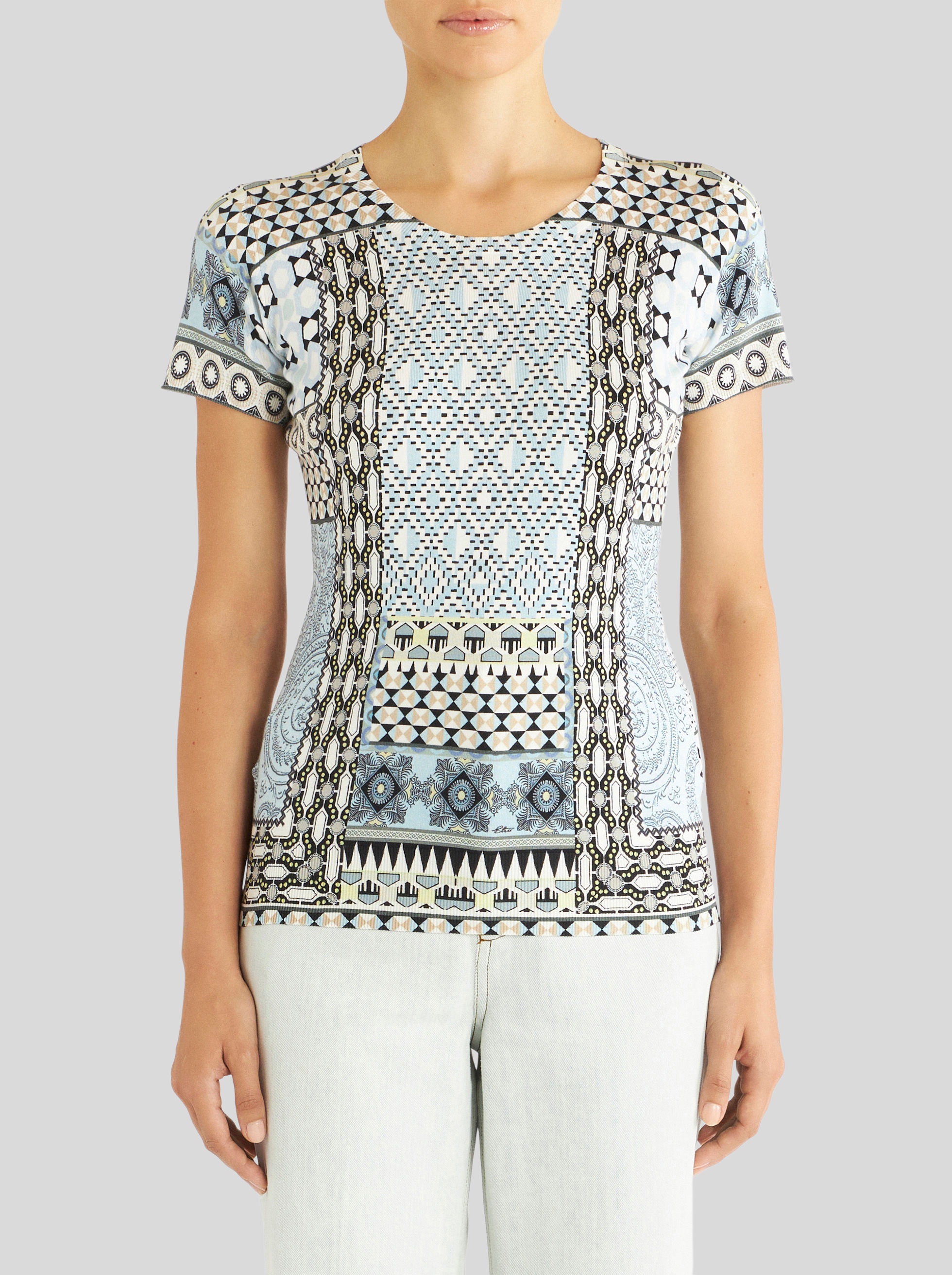 PATCHWORK SILK SHORT-SLEEVED JUMPER - 2