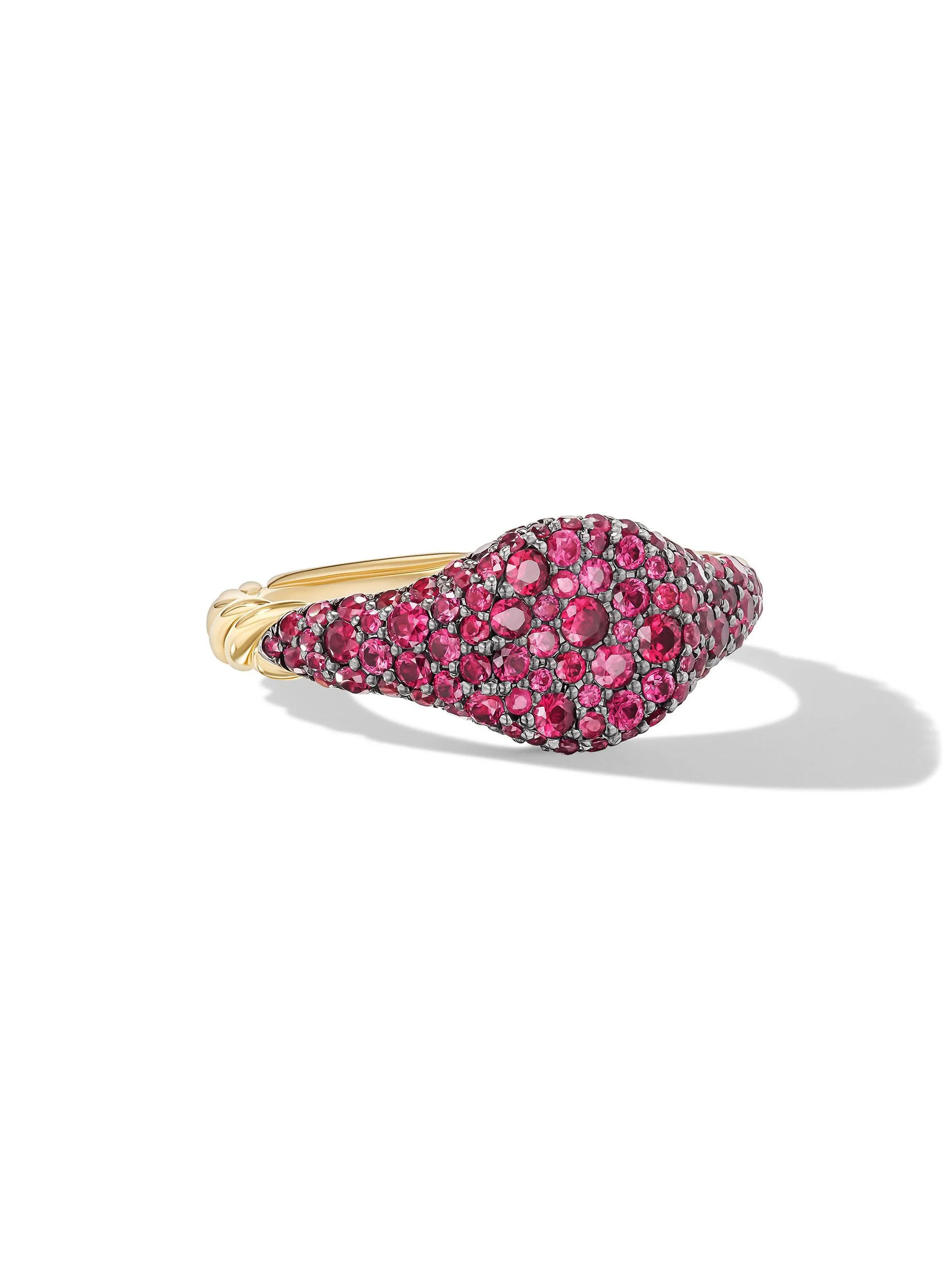 Women's Petite Pavé Pinky Ring in 18K Yellow Gold - Red Ruby - 1