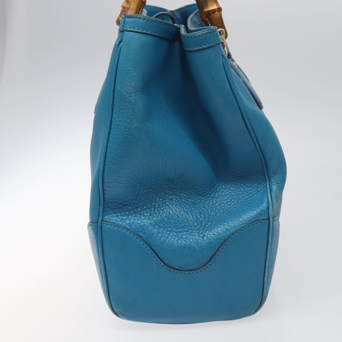 GUCCI Bamboo Hand Bag Leather Blue Gold - 3