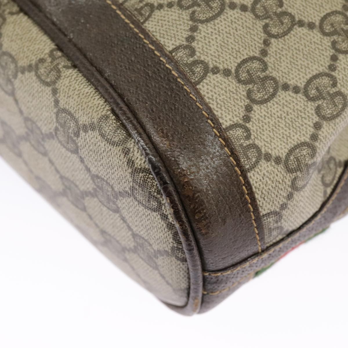 GUCCI GG Supreme Web Sherry Line Hand Bag Pvc Beige Green Red - 16