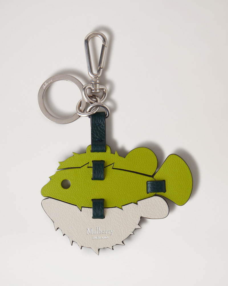 Puzzle Keyring - Puffer Fish Acid Green, Mulberry Green & Chalk Mixed Material 1