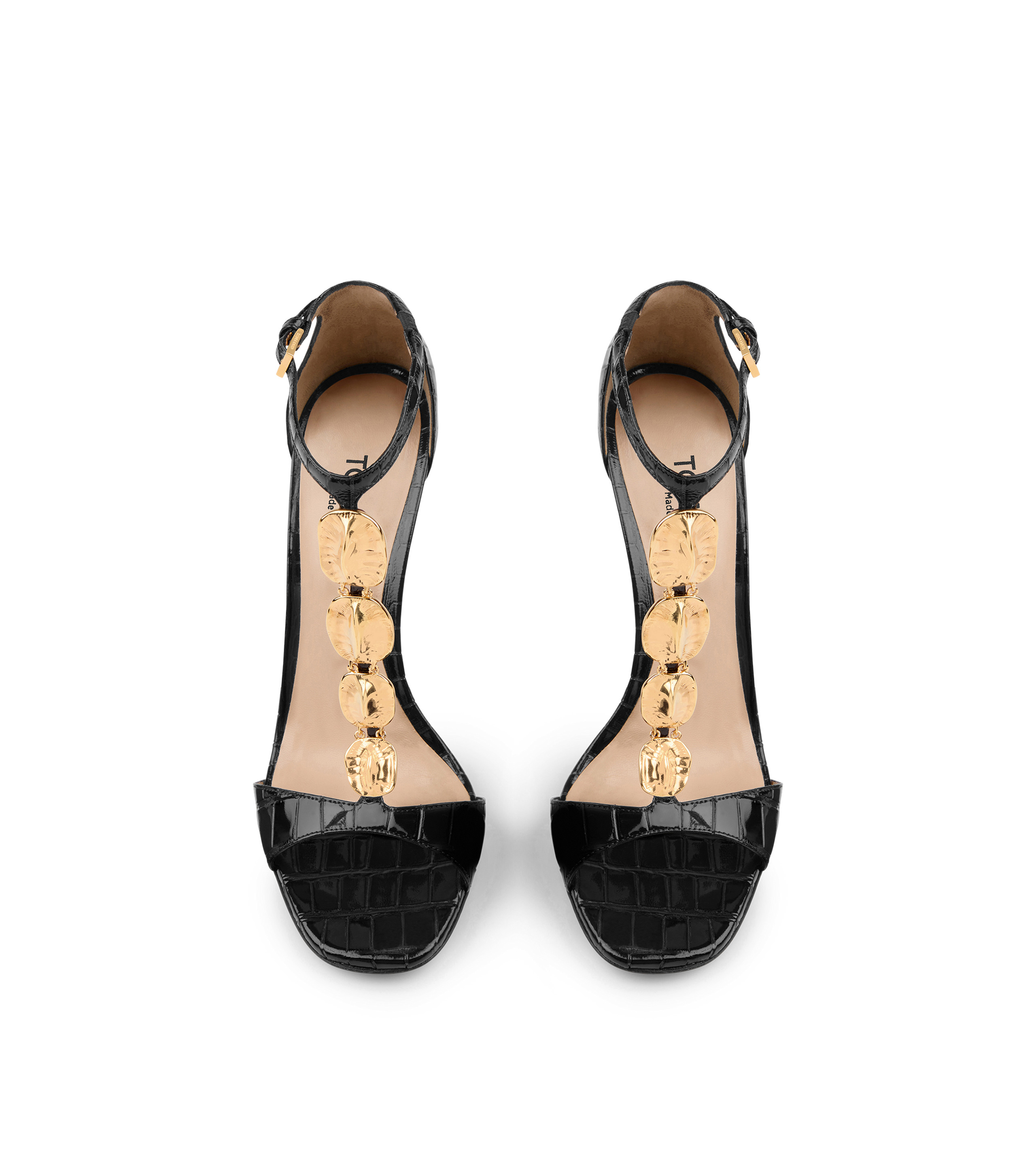 GLOSSY STAMPED CROCODILE LEATHER TITAN T STRAP SANDAL - 4