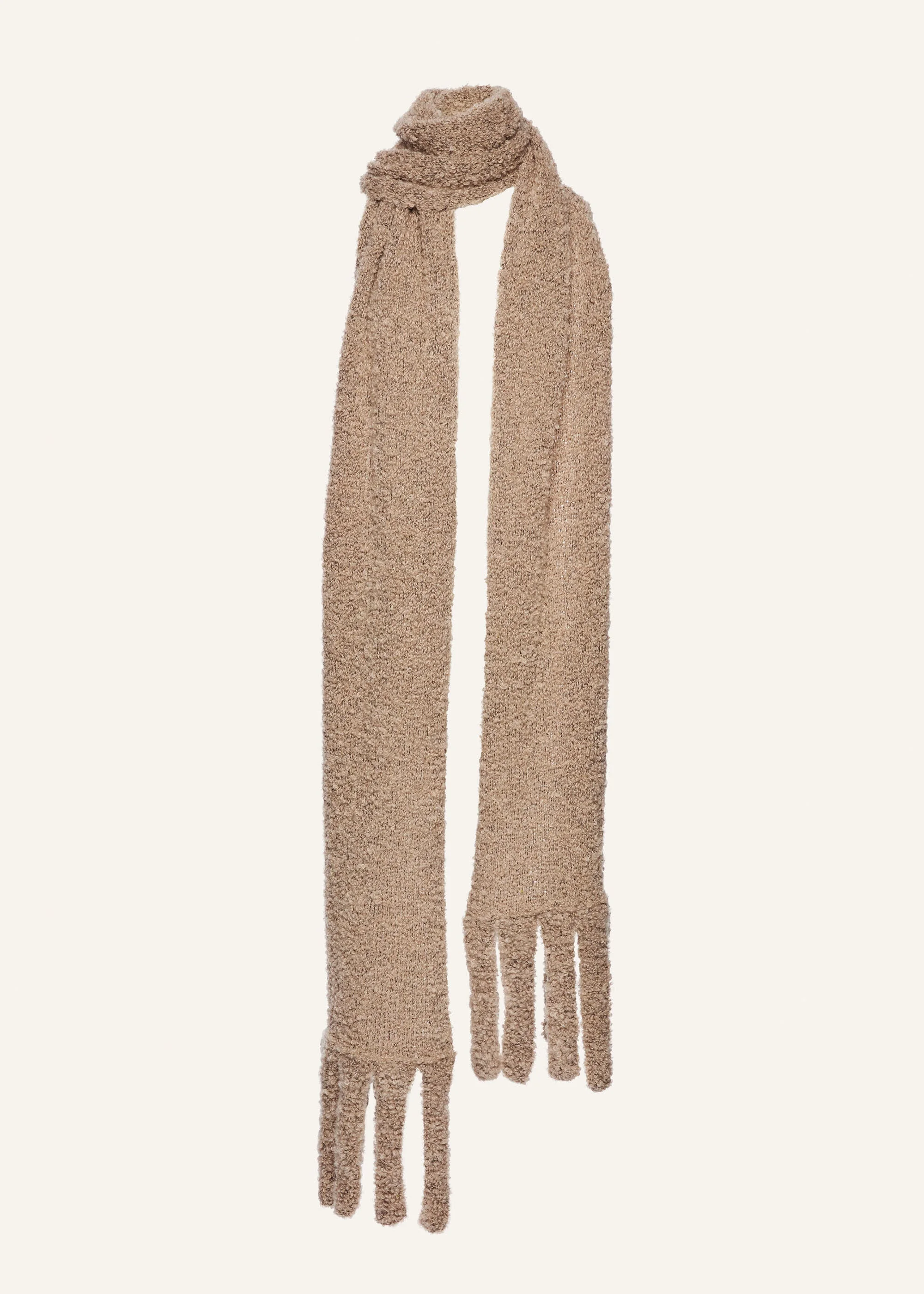 Fringed mohair-wool blend scarf in warm beige - 1