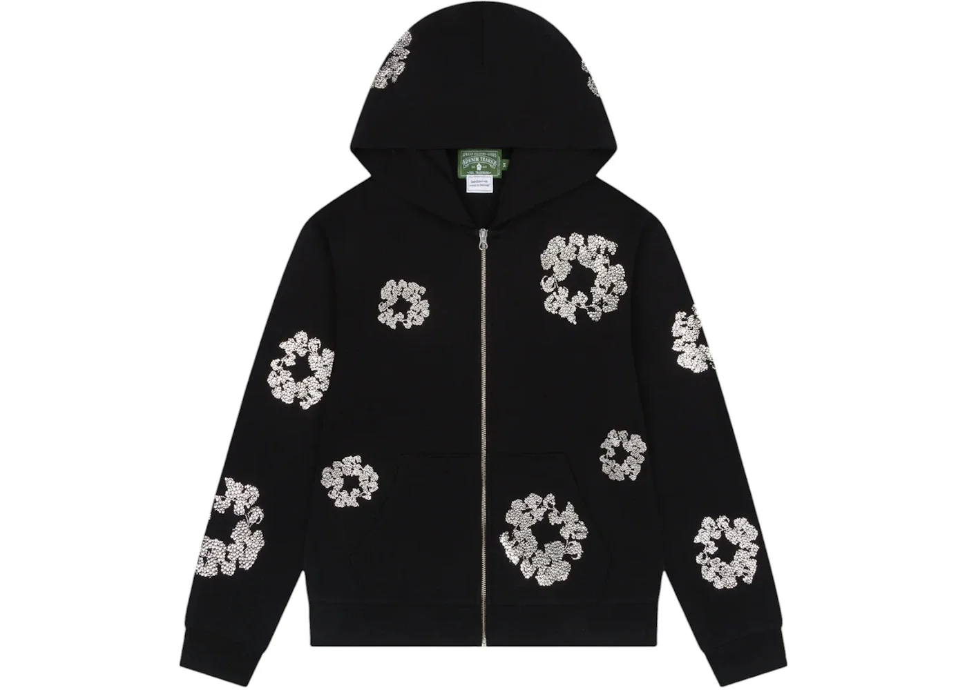 Denim Tears Cashmere Swarovski Cotton Wreath Zip Hoodie Black - 1