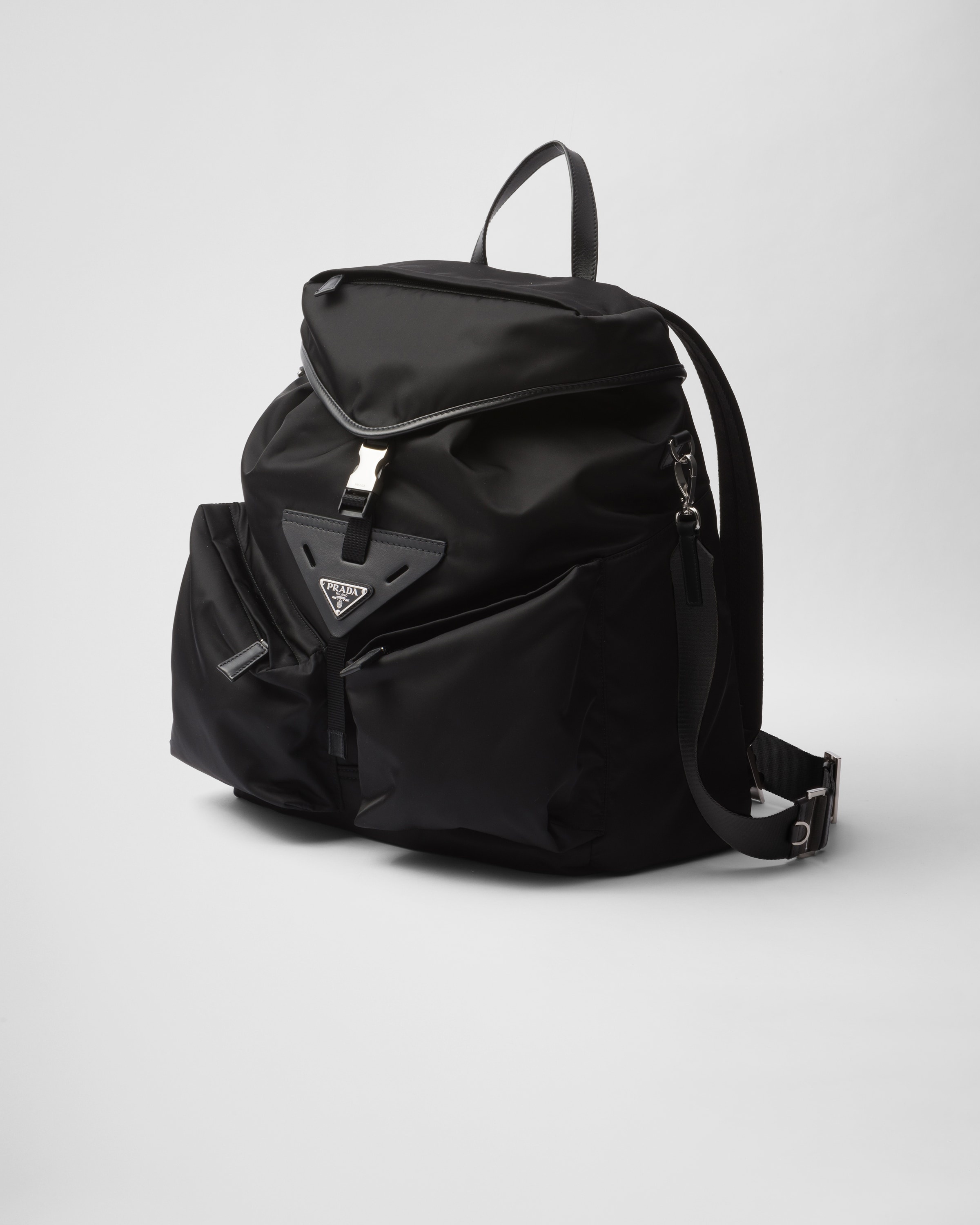 Re-Nylon and leather backpack