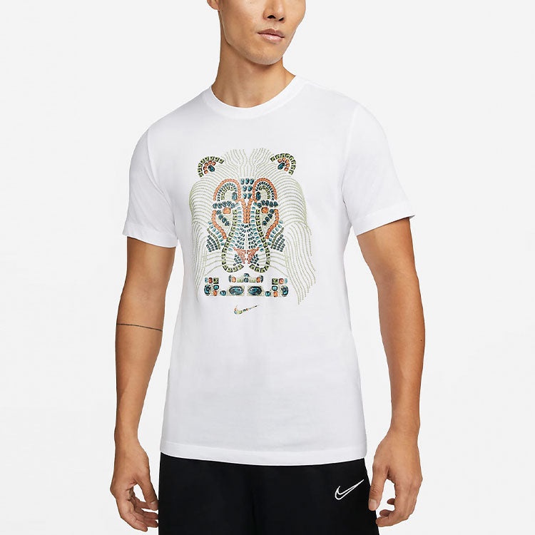 Men's Nike Lebron James Lion Pattern Round Neck Pullover Short Sleeve White T-Shirt DM2468-100 - 5