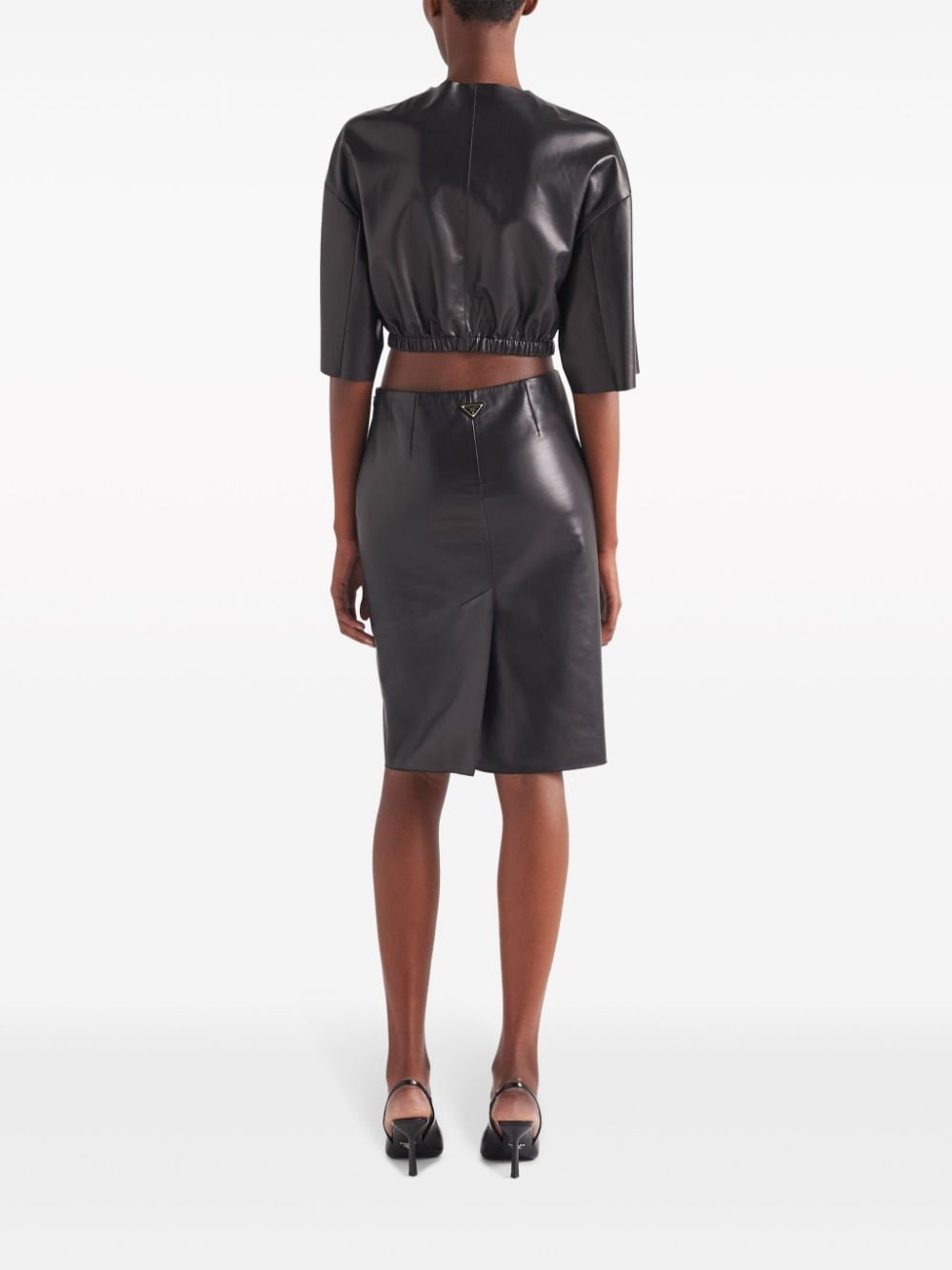 cropped leather bomber jacket - 3