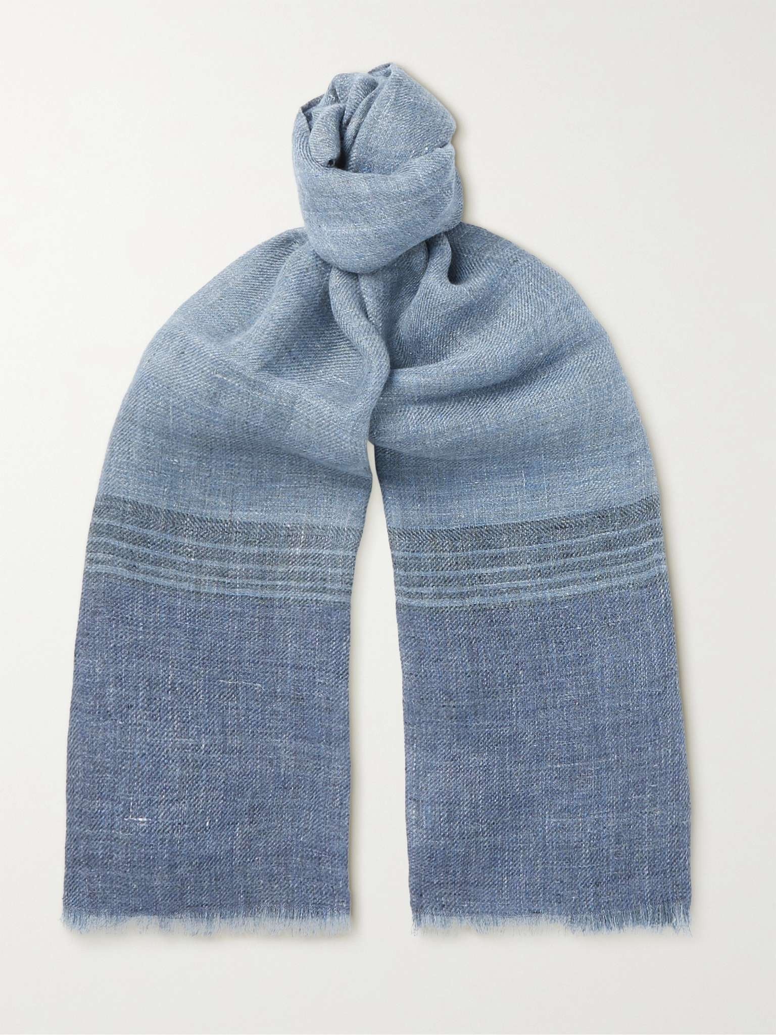 Fringed Striped Linen Scarf - 1