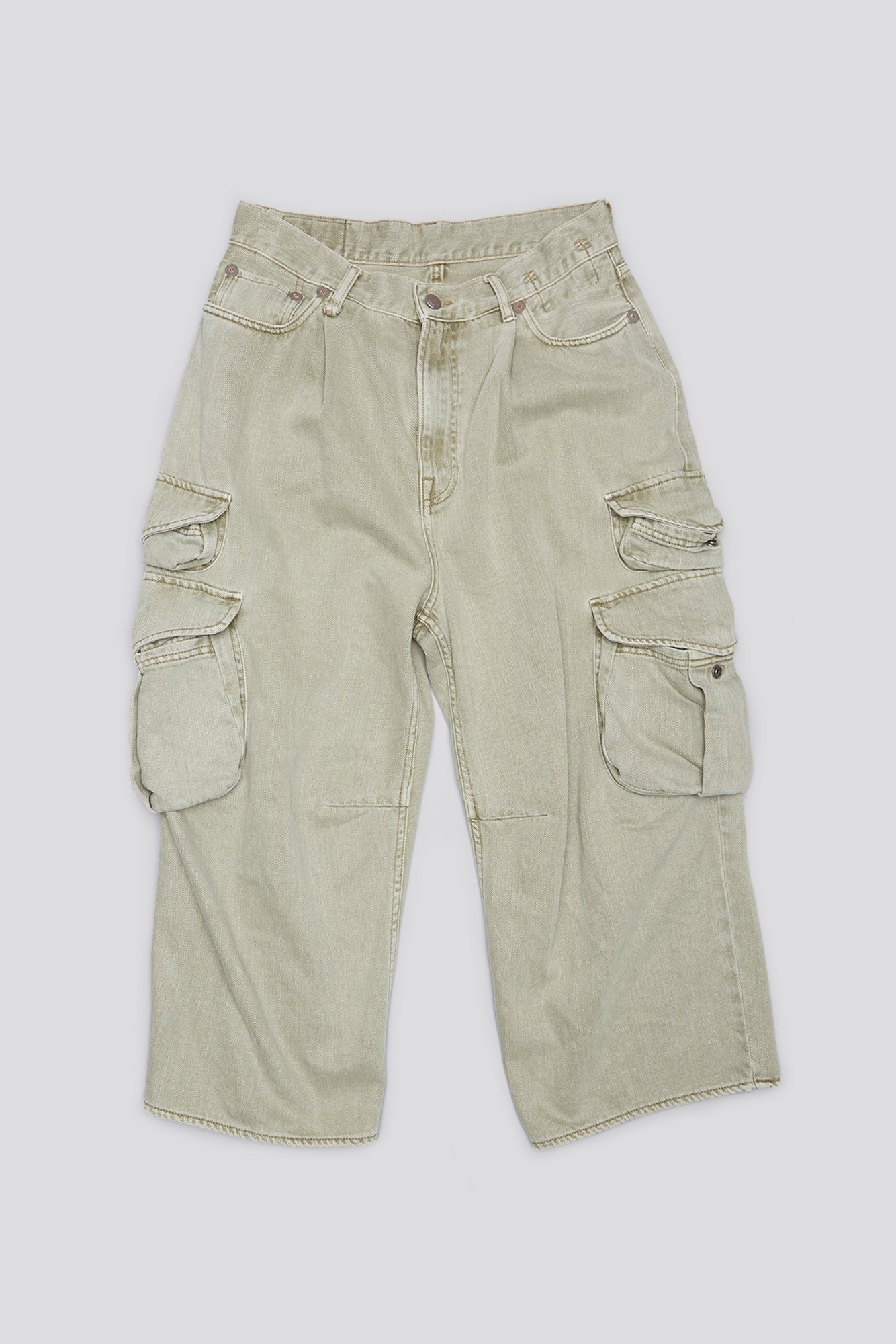 CROPPED MULTI POCKET CARGO - OLIVE GREEN GARMENT DYE - 4