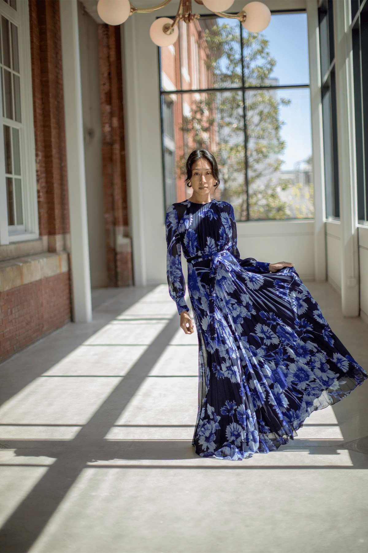 Long Sleeve Gown in Troubridge Floral Indigo - 5