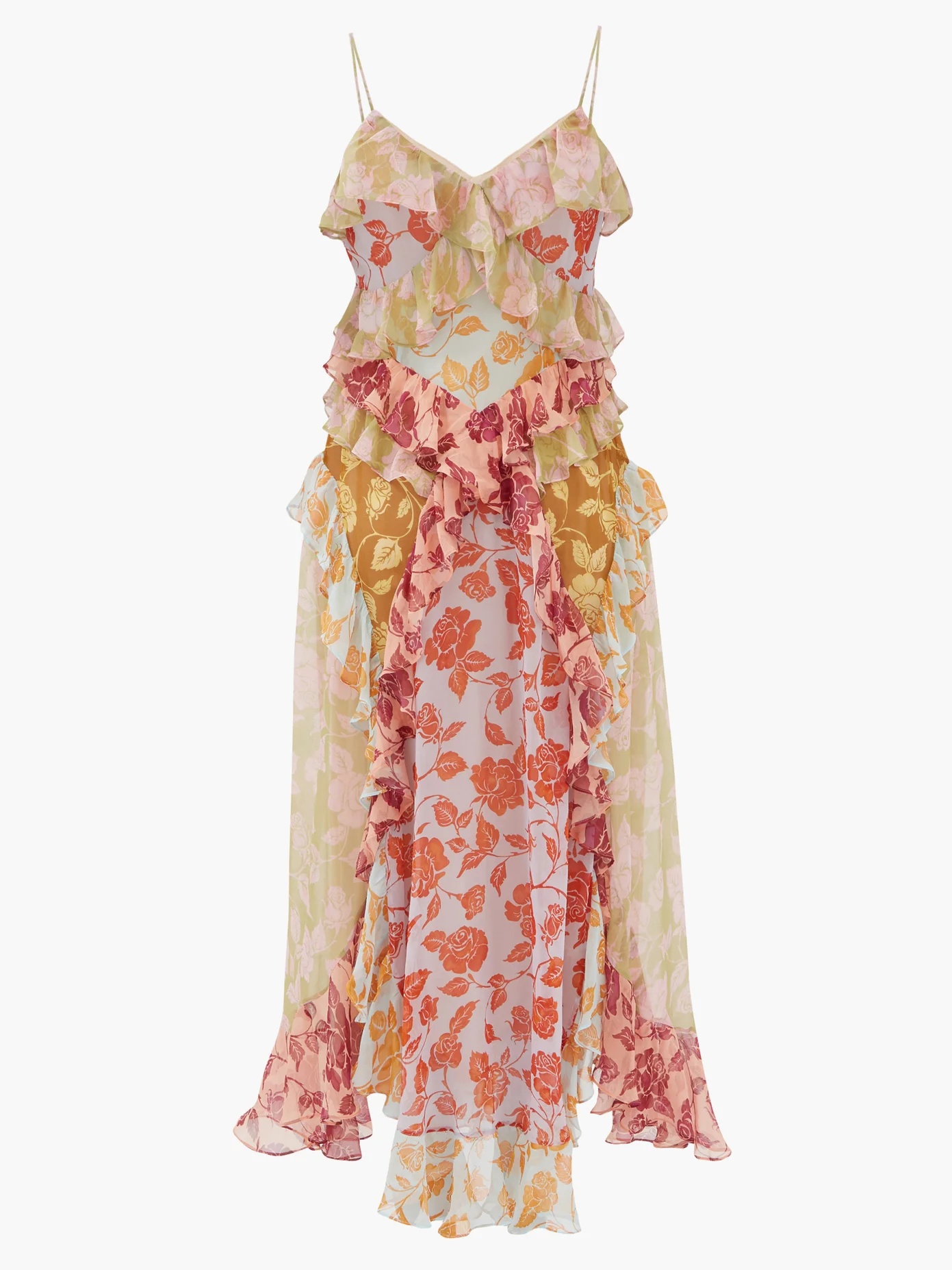 Ruffled rose-print chiffon midi dress - 4