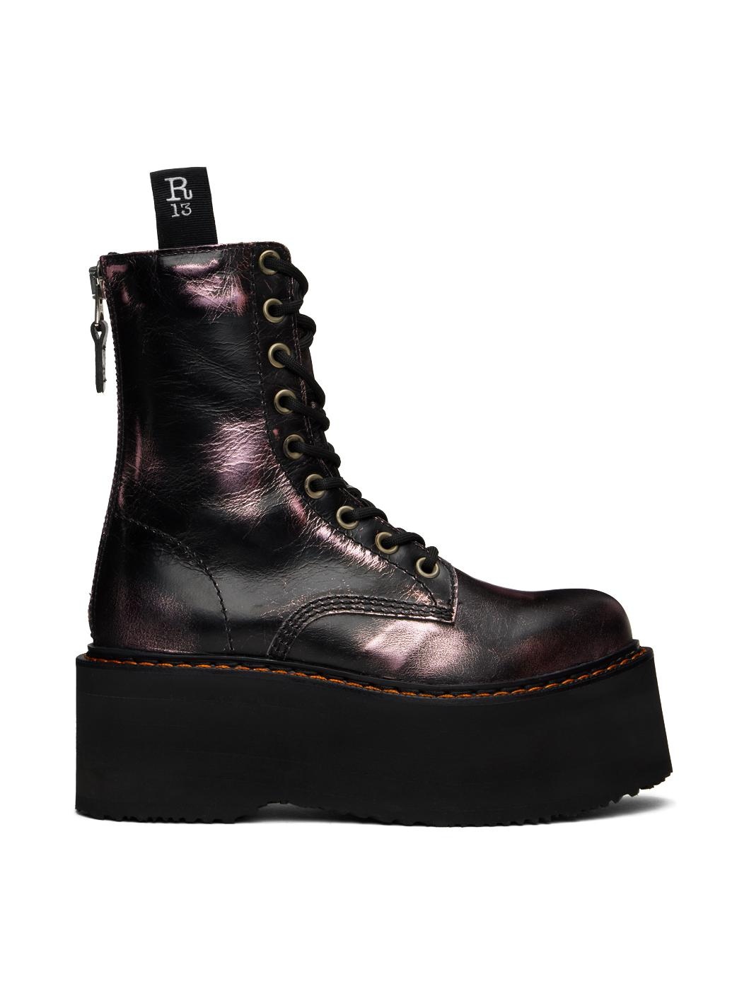 Black & Pink Double Stack Boots - 1