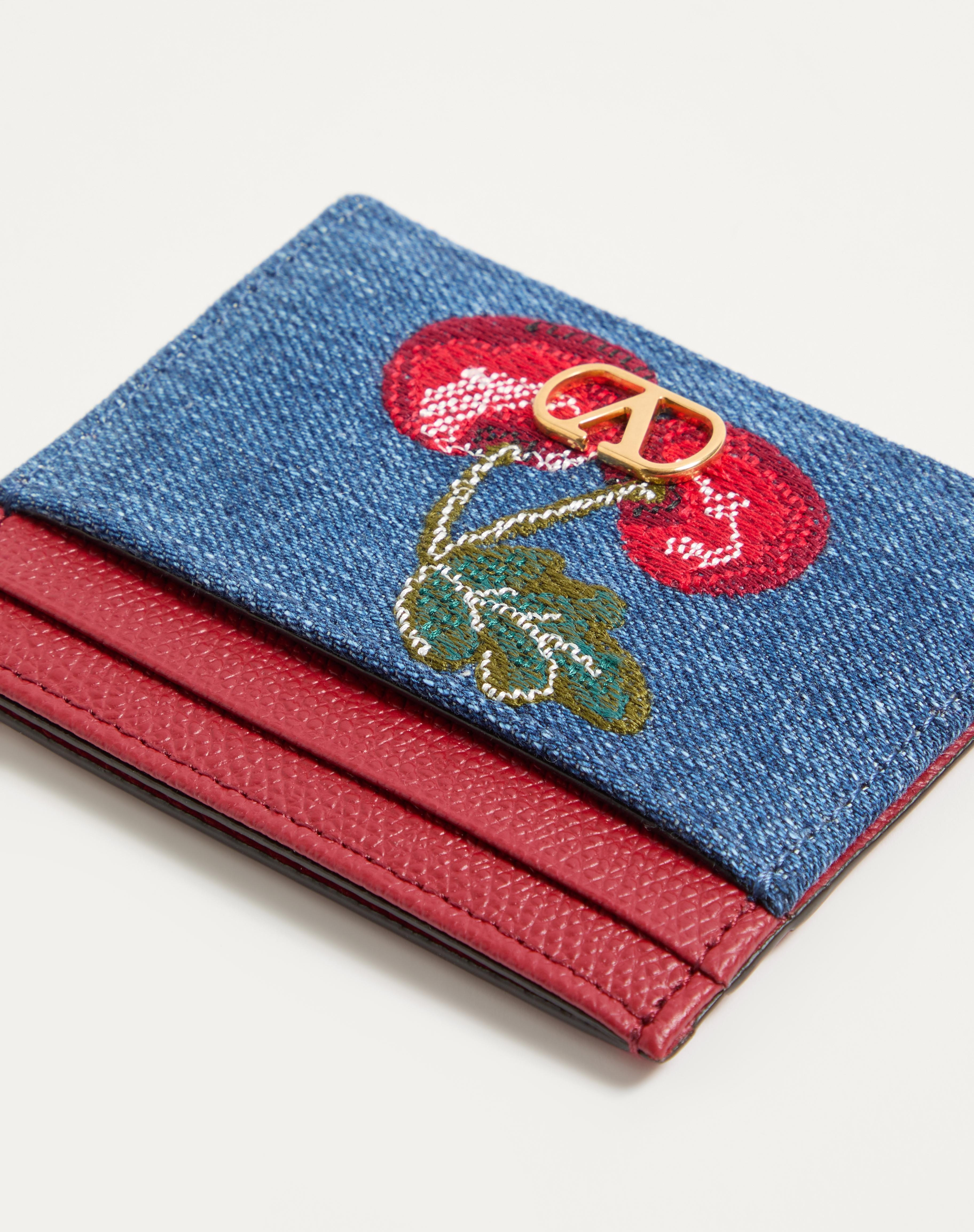 VLOGO SIGNATURE DENIM CARDHOLDER WITH CHERRYFIC EMBROIDERY - 5