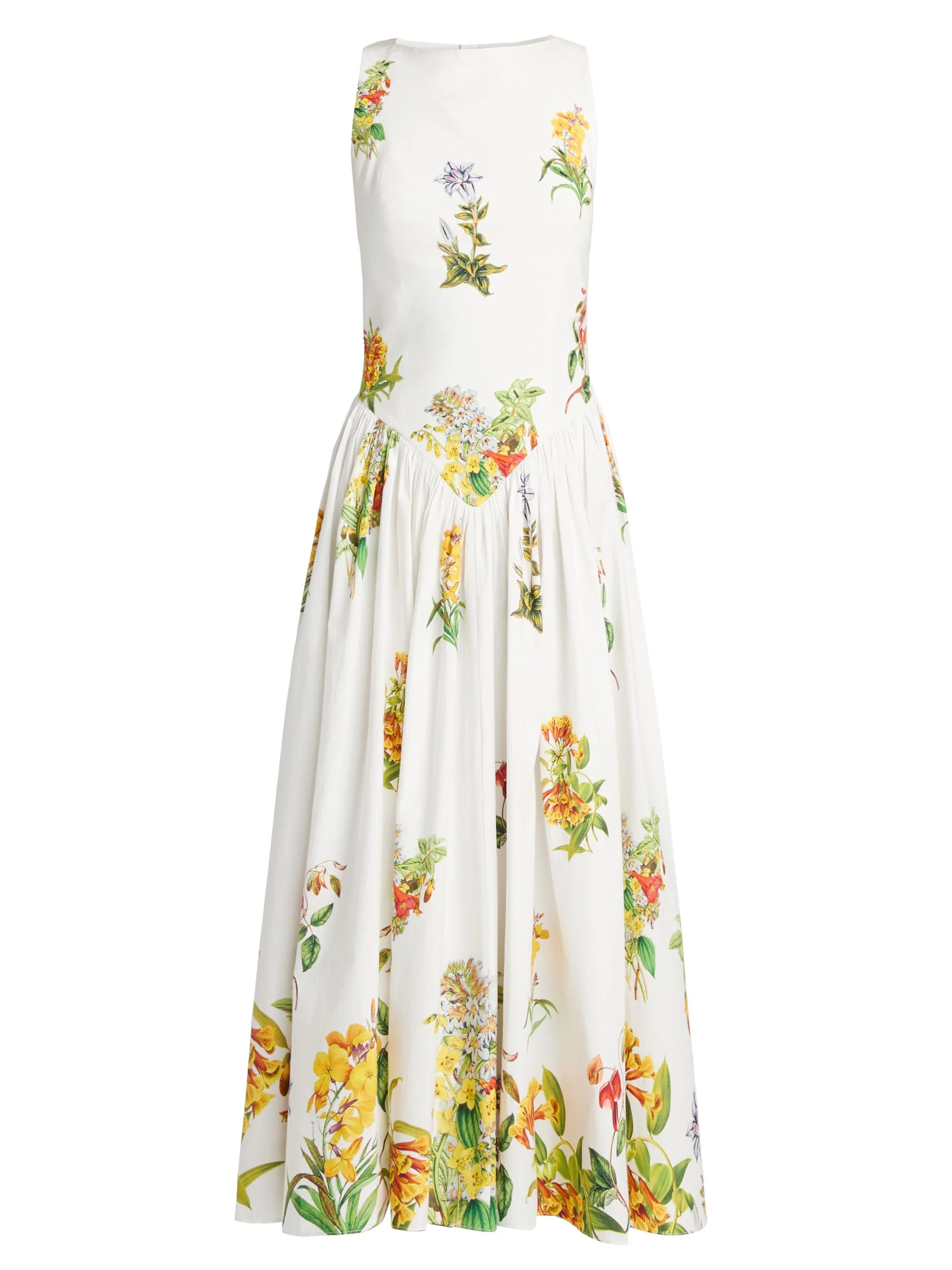Women's Botanical Print Stretch-Cotton Midi-Dress - White - 1