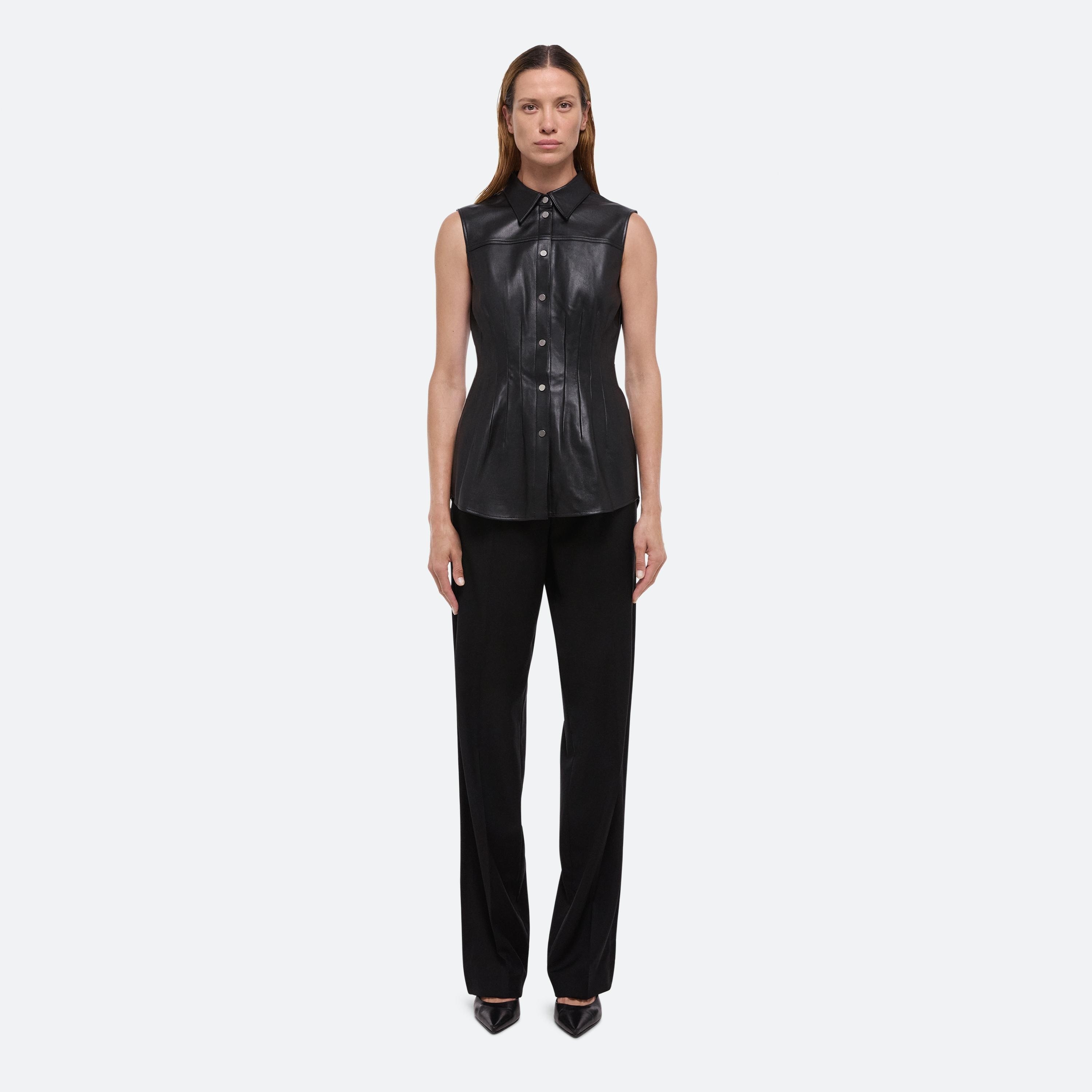 LEATHER WAISTED DART SHIRT - 3