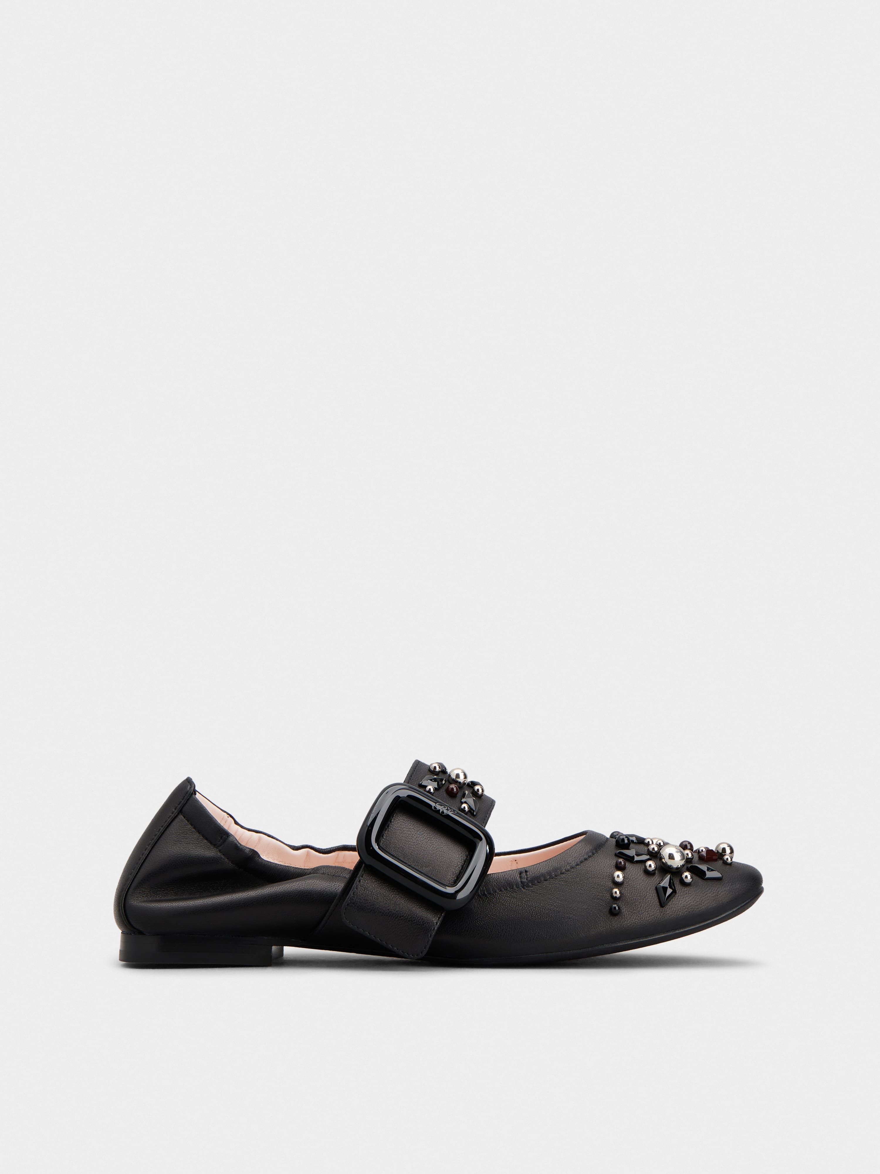 Viv' Choc Studs Lacquered Buckle Babies Ballerinas in Nappa Leather - 1