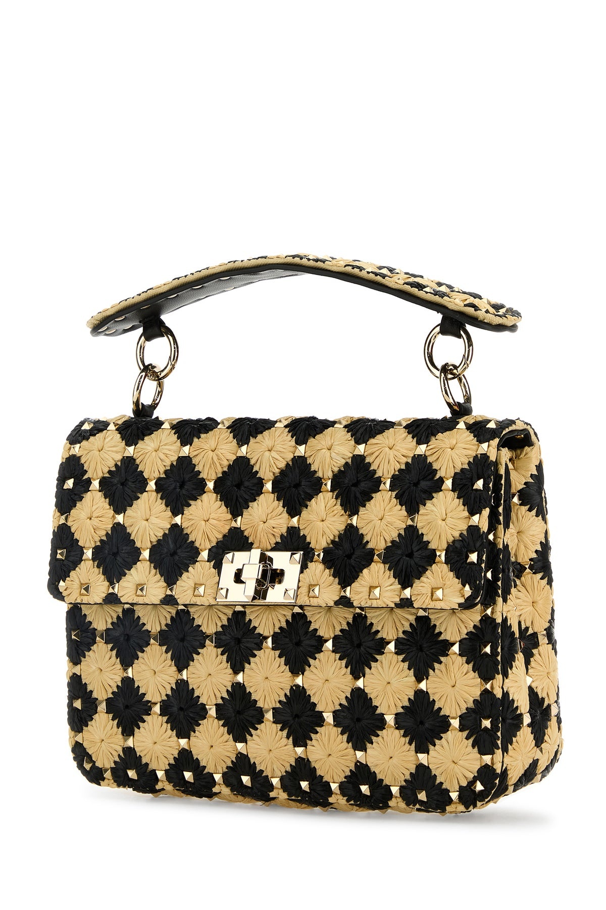 Two-tone raffia medium Rockstud Spike handbag - 2