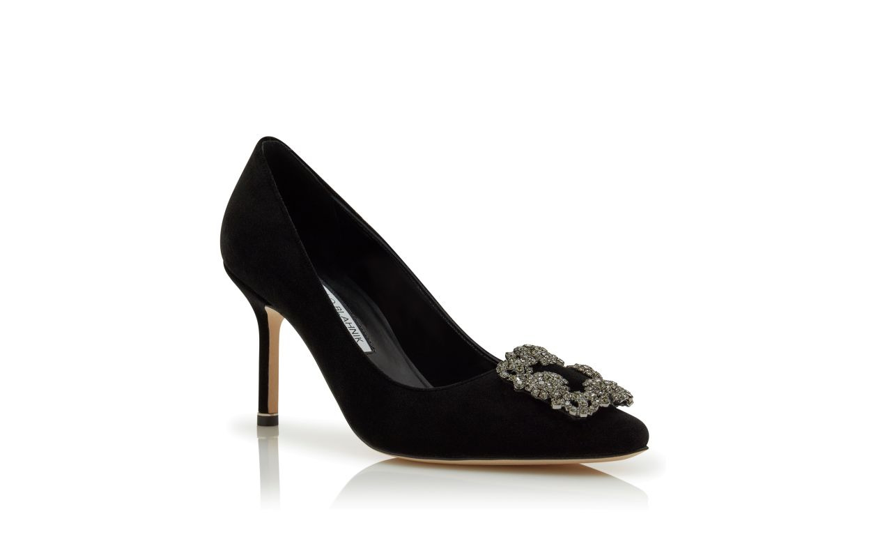 Black Velvet Jewel Buckle Pumps - 3