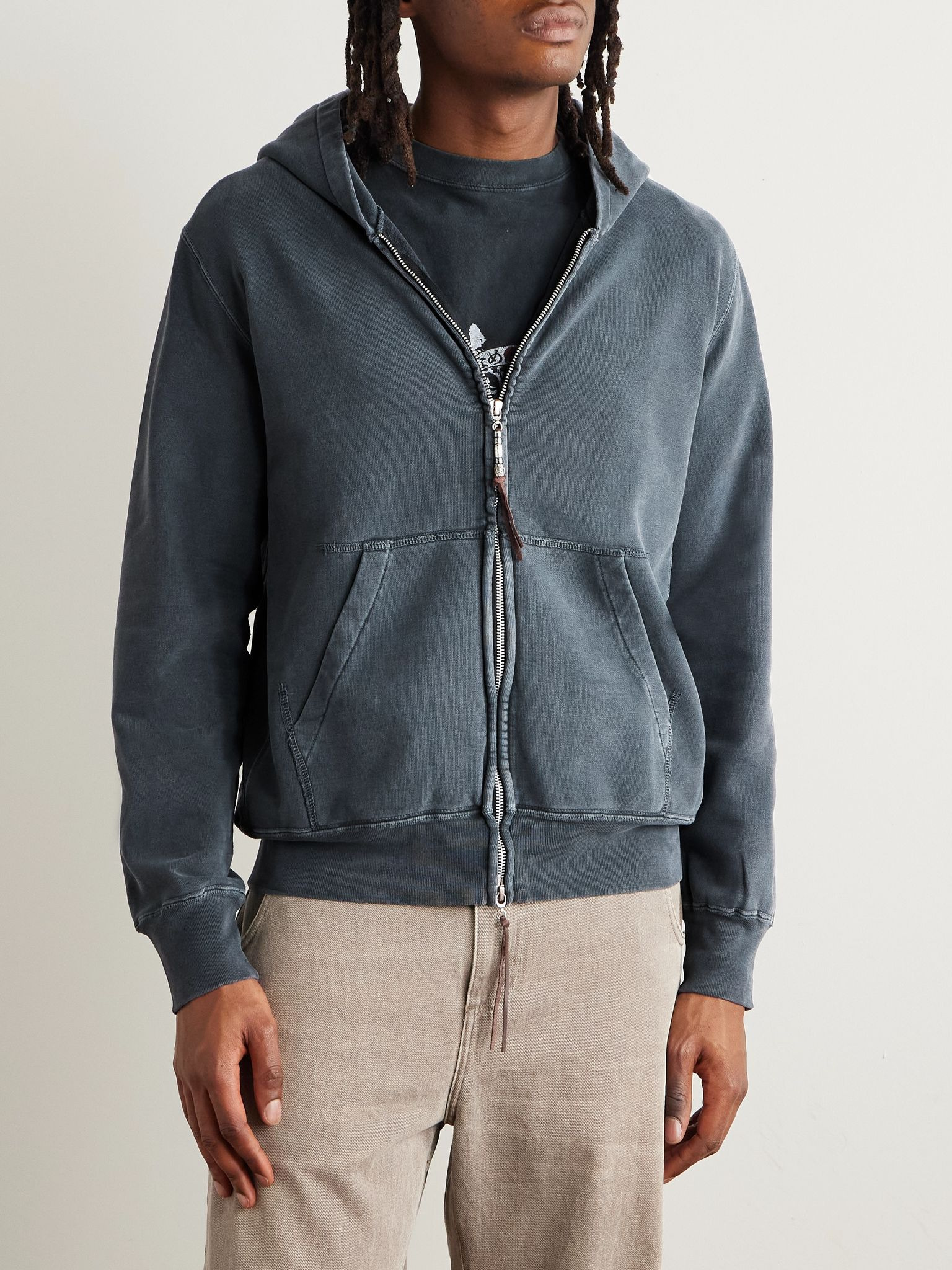 Distressed Cotton-Jersey Zip-Up Hoodie Black - 3