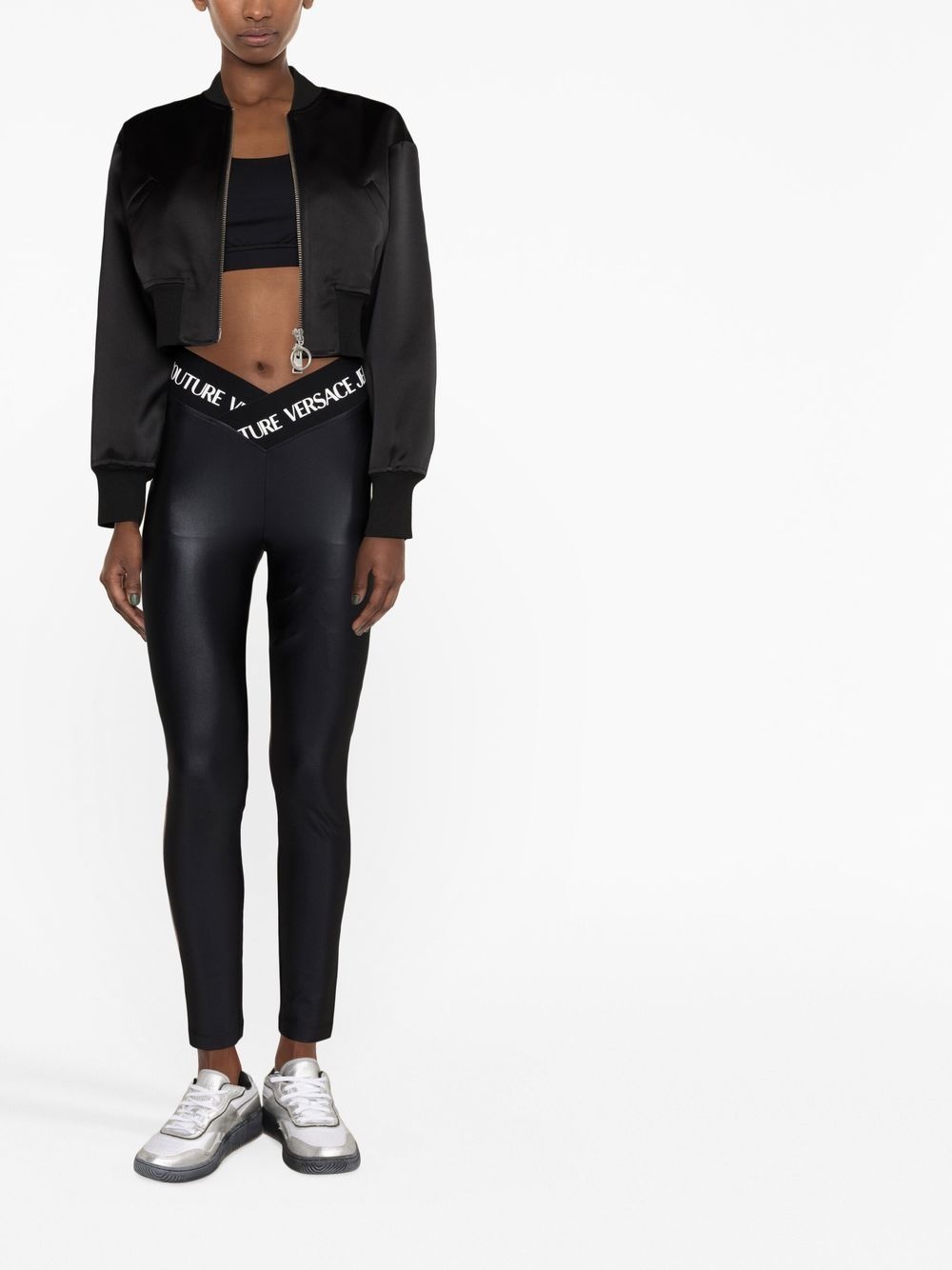 semi-sheer panelled leggings, Versace Jeans Couture