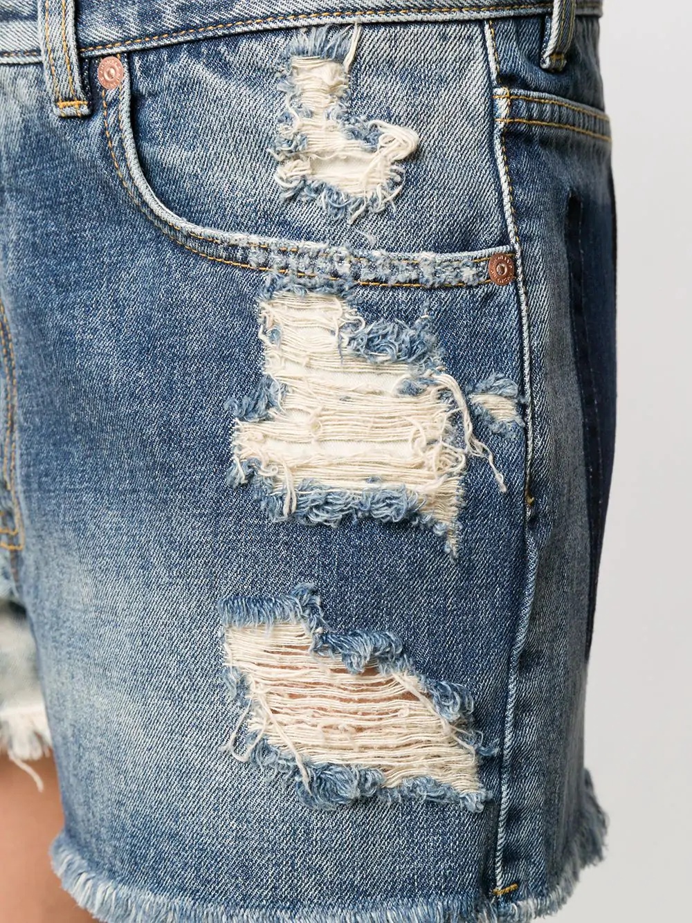 two-tone distressed denim shorts - 5