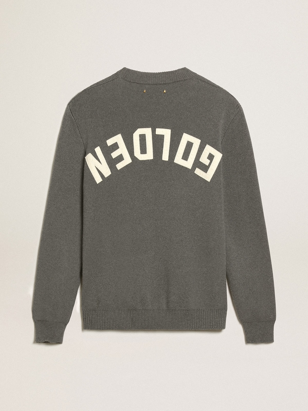 Men's round-neck sweater in dark gray cotton with logo on the back - 5
