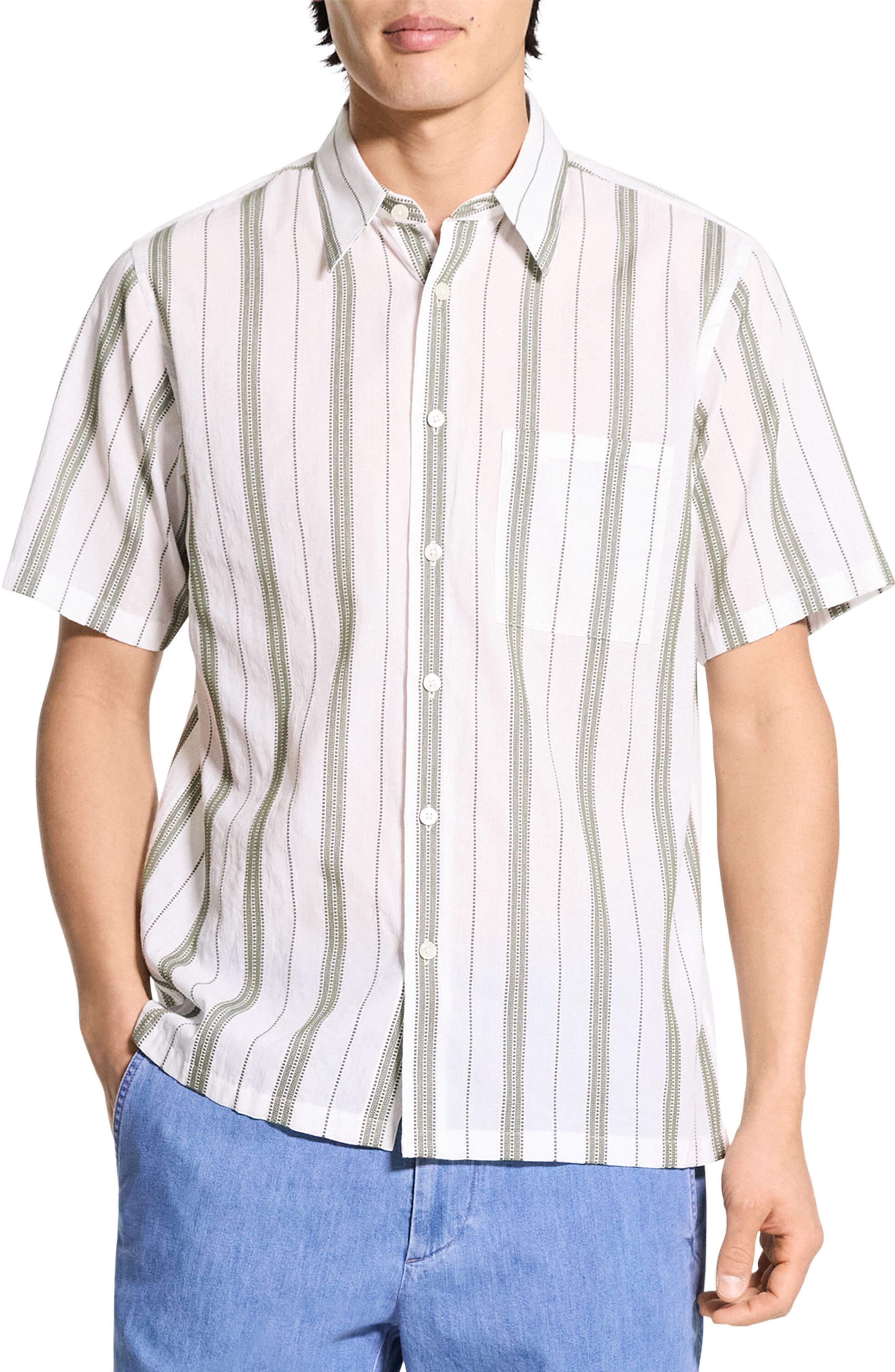 Theory Noll Summer Dobby Short Sleeve Button-Up Shirt in Ivory/Orchard at Nordstrom - 1