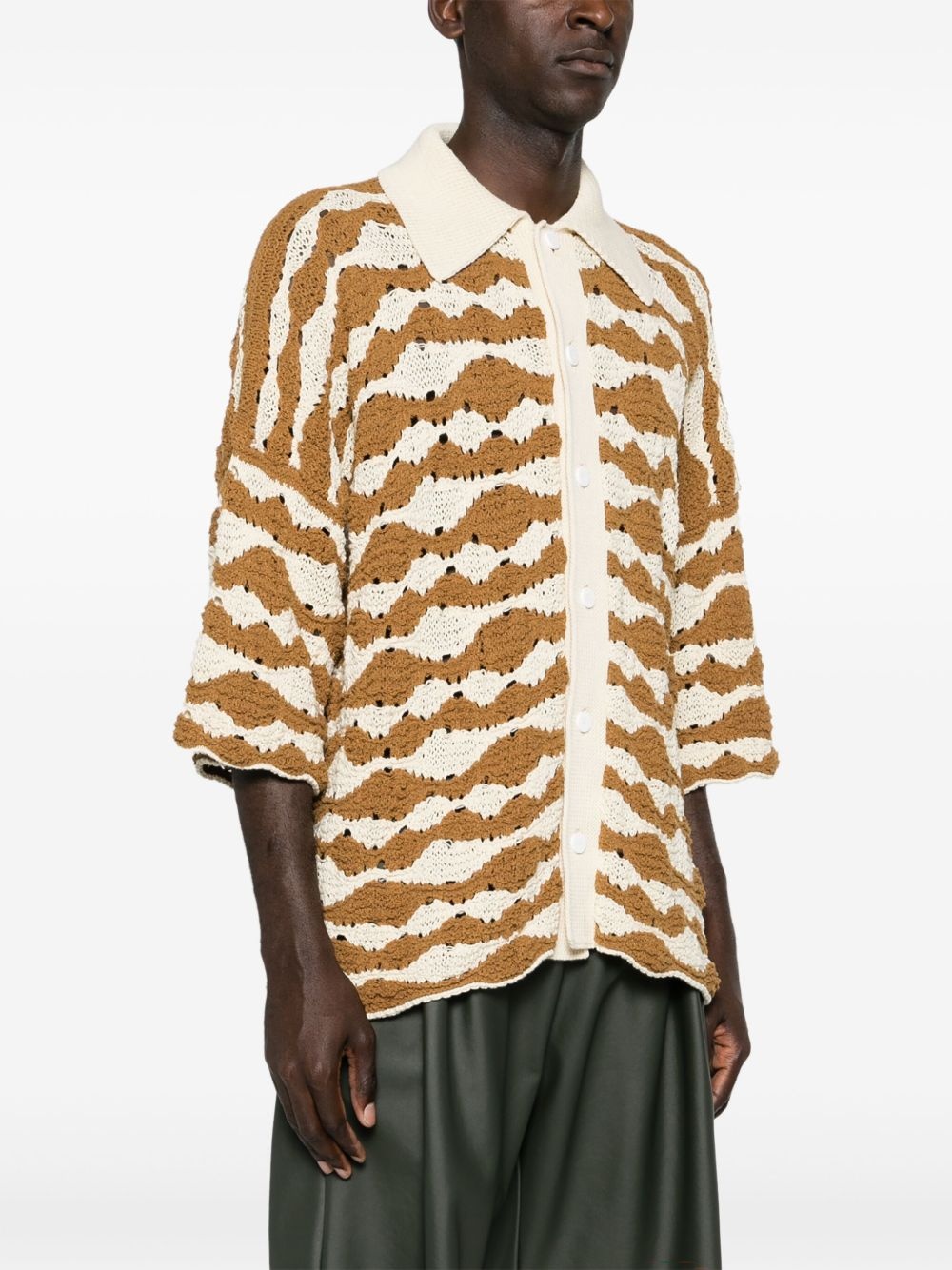 crochet-knit buttoned shirt - 3