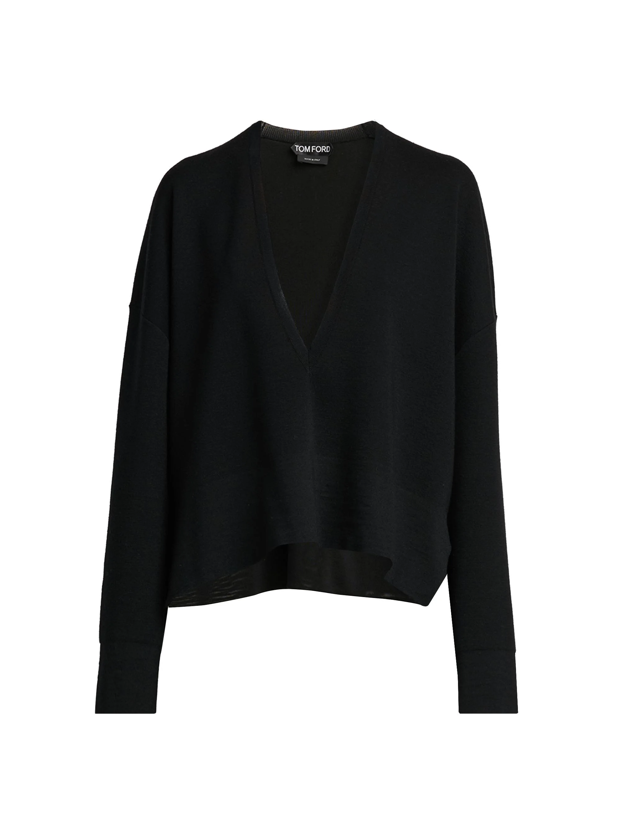 Women's Wool V-Neck Sweater - Black - 1
